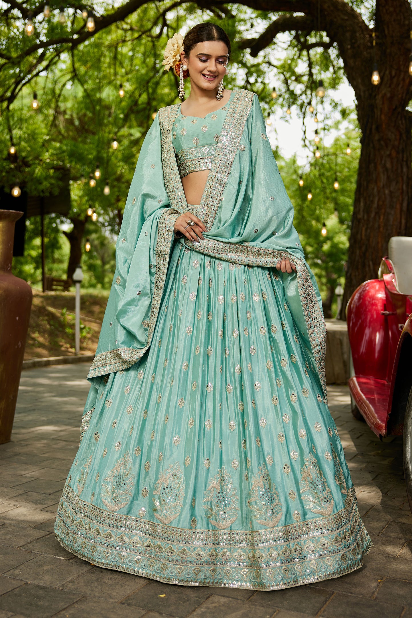 Sea green colour Chiffon Sequins embroidery Lehenga choli & Dupatta