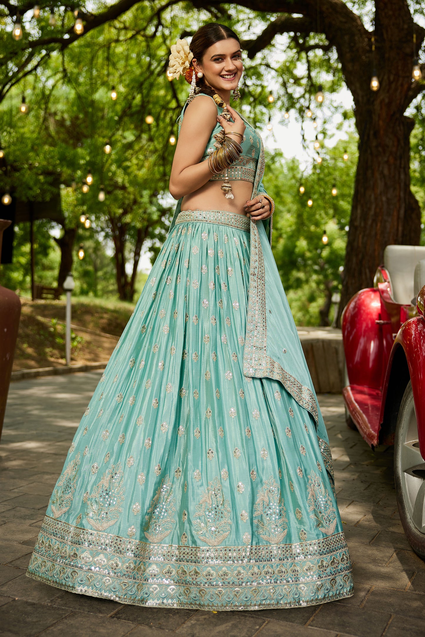 Sea green colour Chiffon Sequins embroidery Lehenga choli & Dupatta
