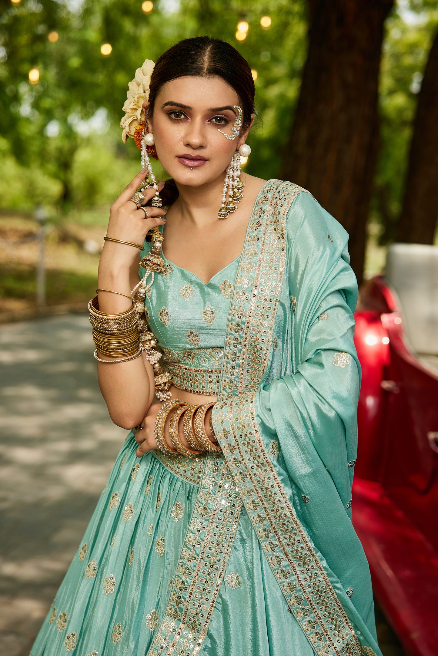 Sea green colour Chiffon Sequins embroidery Lehenga choli & Dupatta