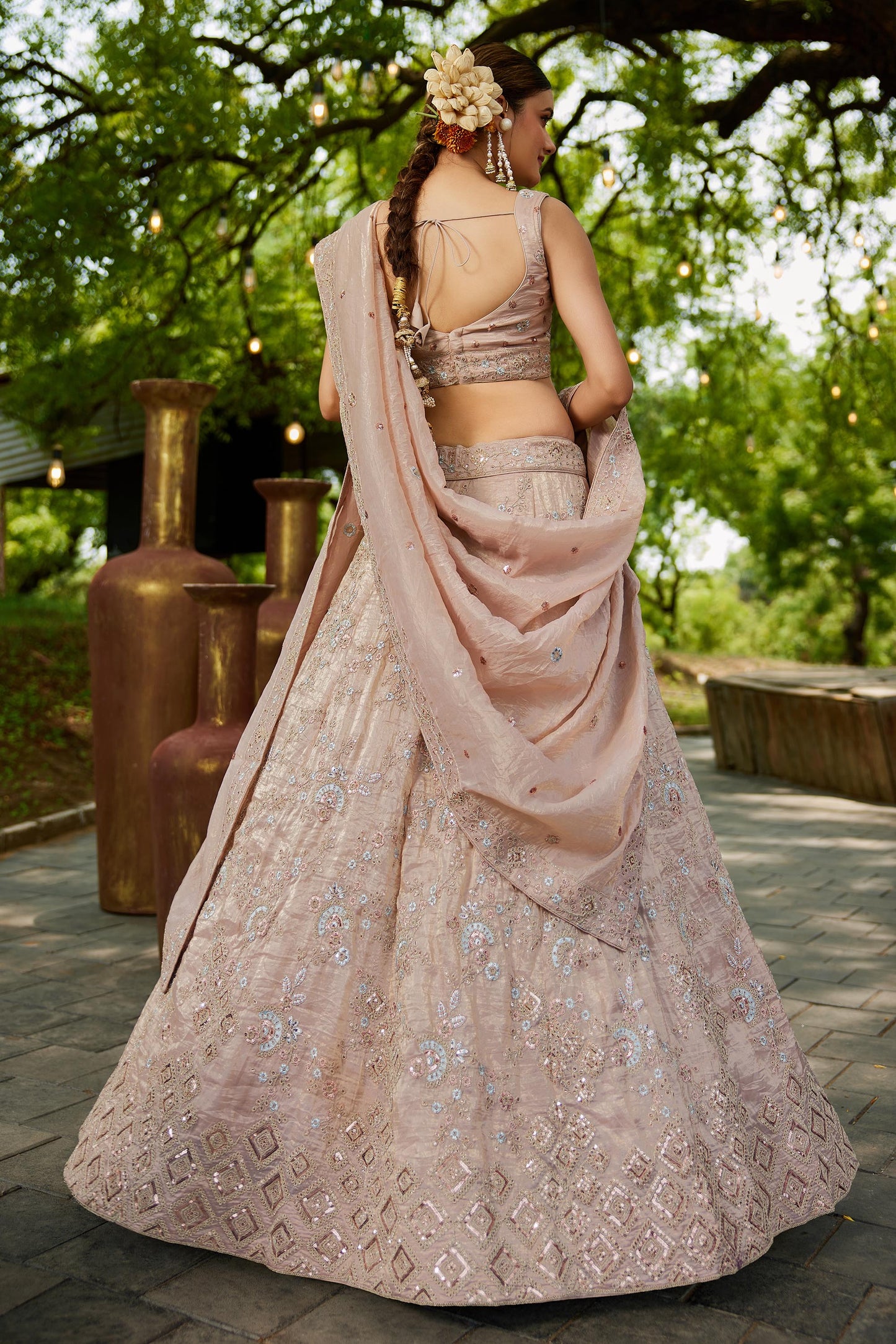 Nude Georgette Sequins embroidery Lehenga choli & Dupatta
