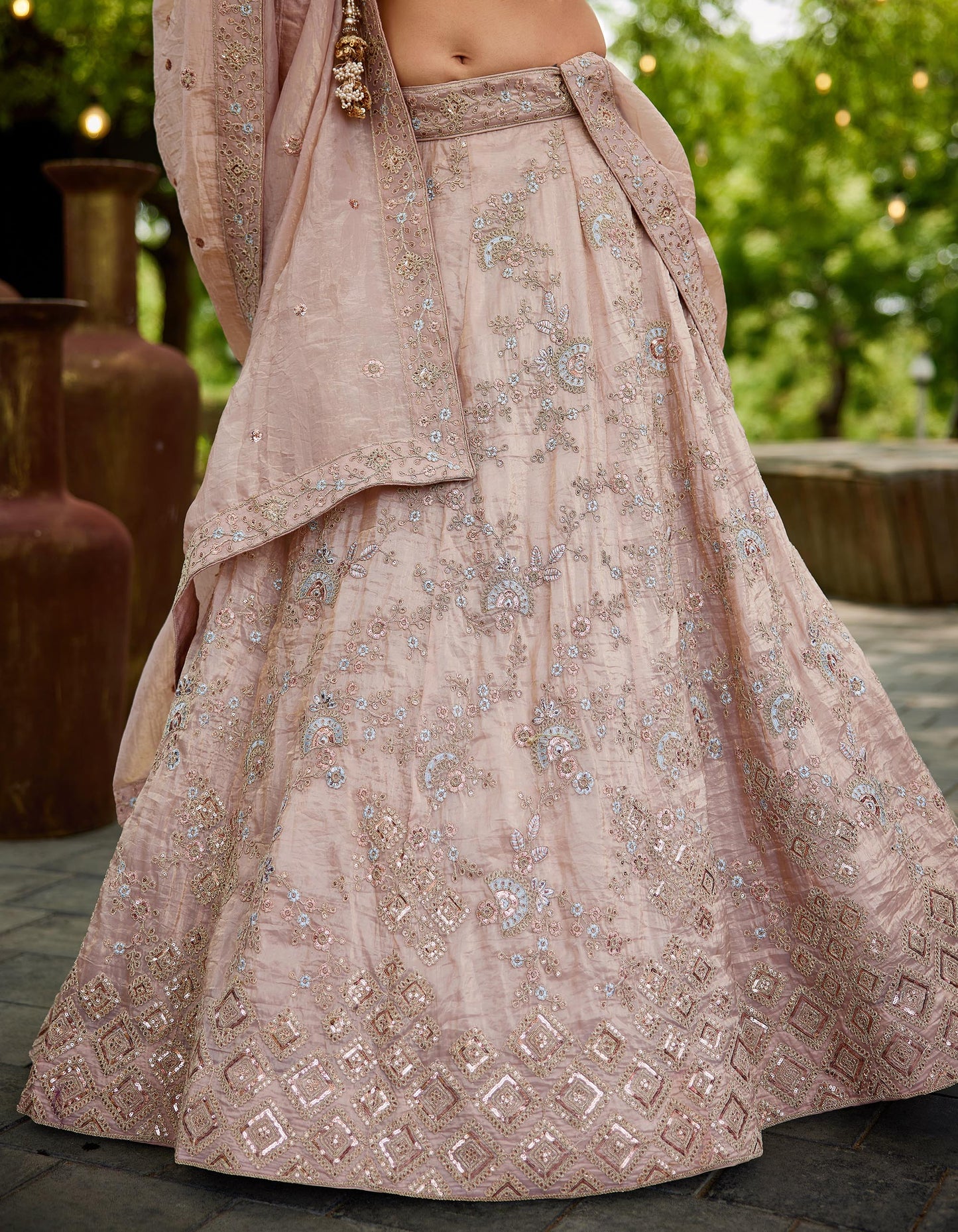 Nude Georgette Sequins embroidery Lehenga choli & Dupatta