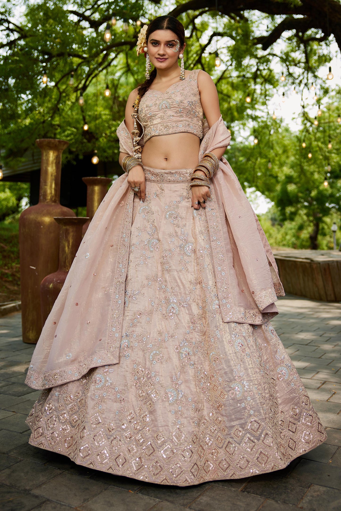 Nude Georgette Sequins embroidery Lehenga choli & Dupatta