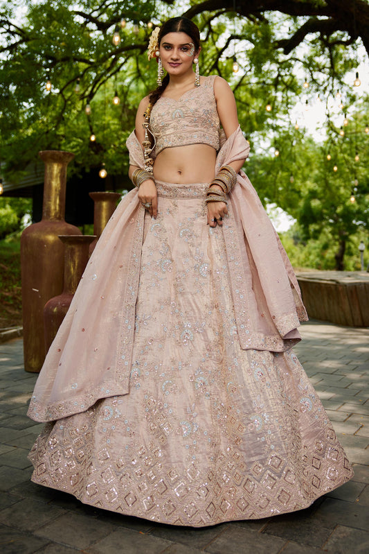 Nude colour Tissue Sequinse embroidery Lehenga choli & Dupatta
