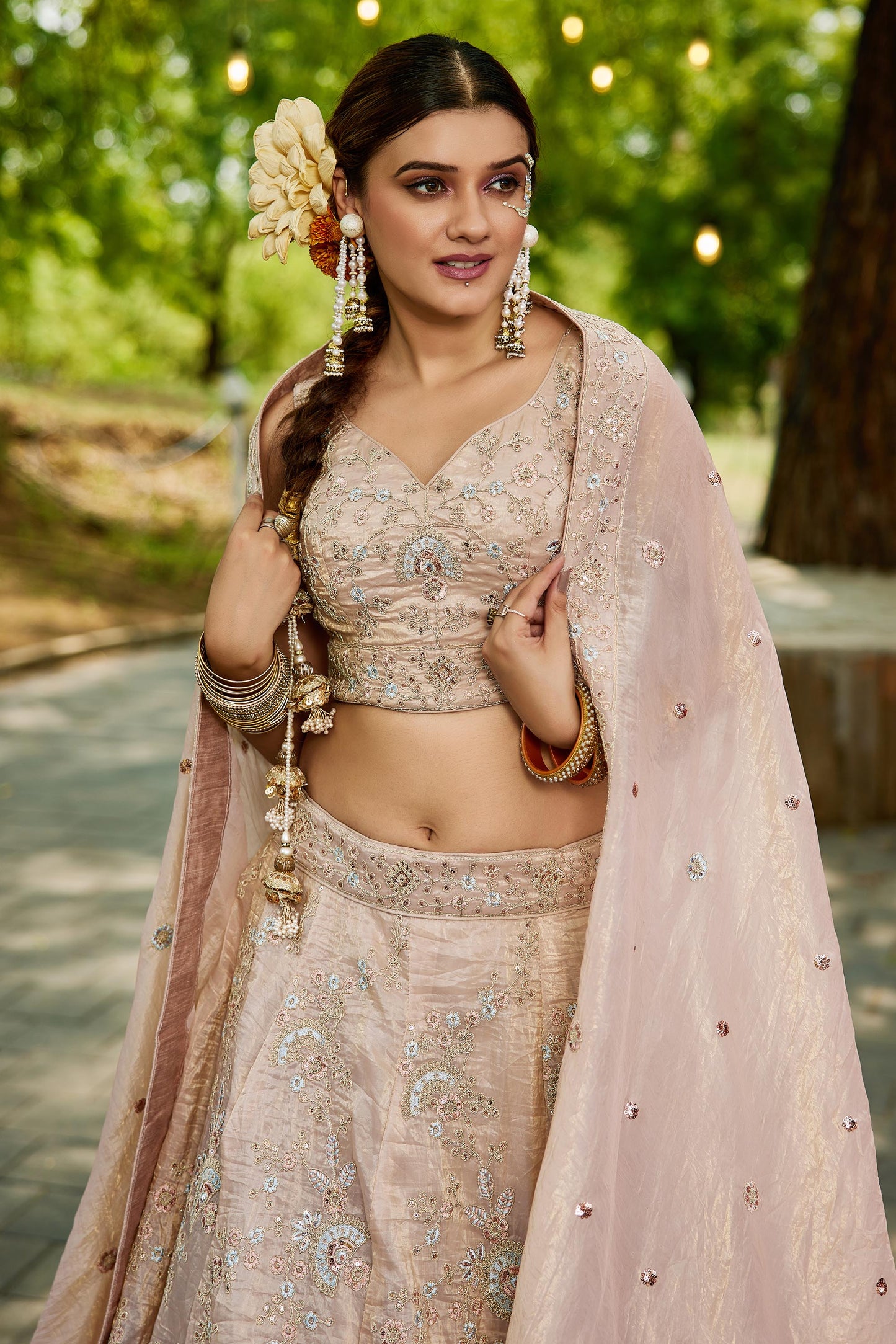 Nude Georgette Sequins embroidery Lehenga choli & Dupatta