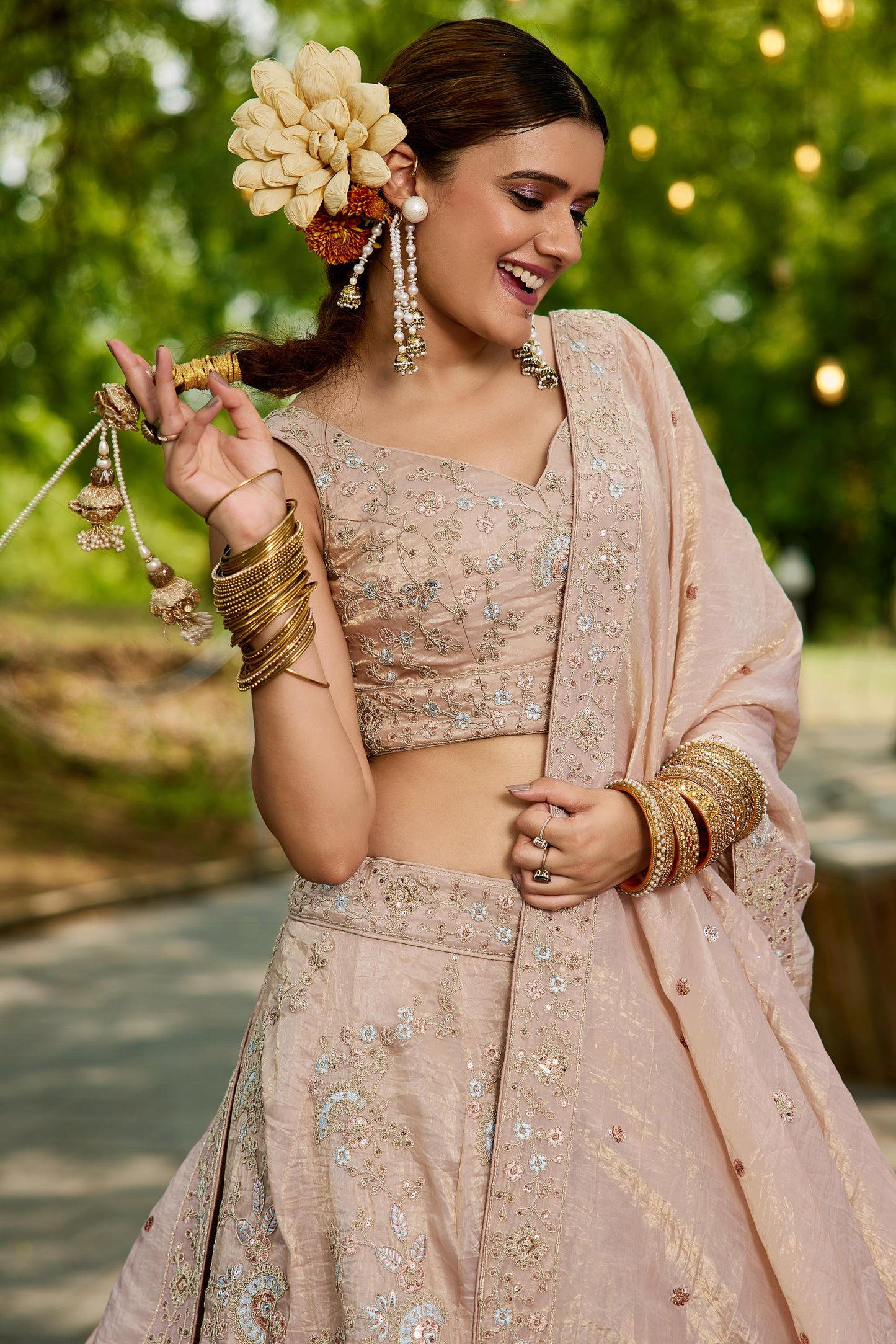 Nude Georgette Sequins embroidery Lehenga choli & Dupatta