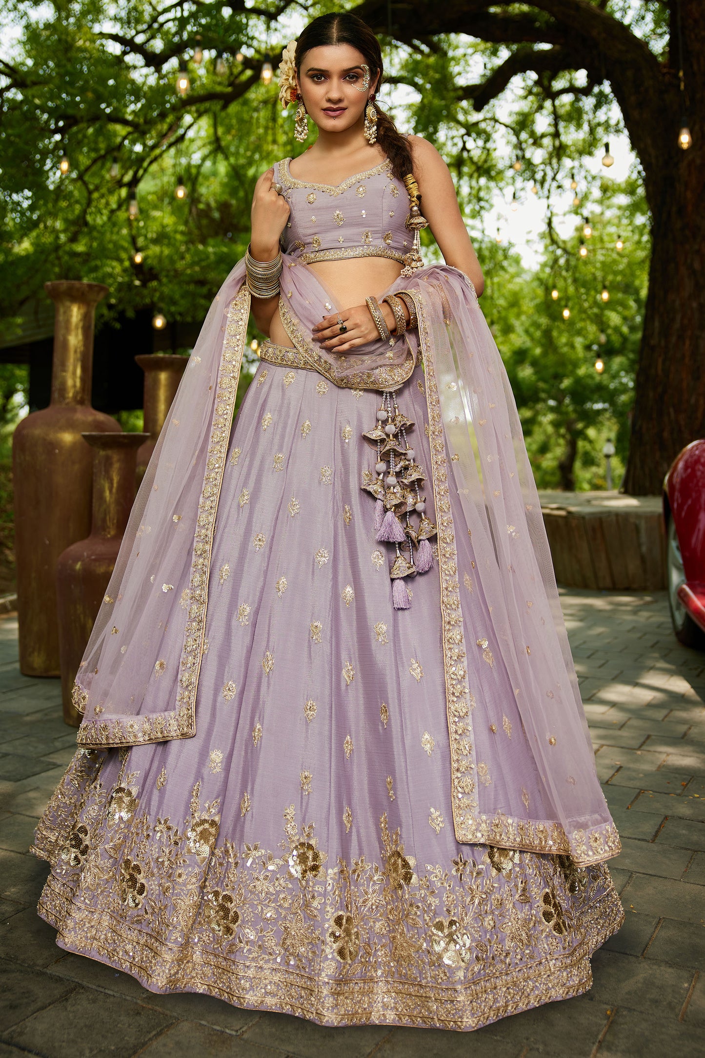 Mauve colour Chinnon Sequins embroidery Lehenga choli & Dupatta