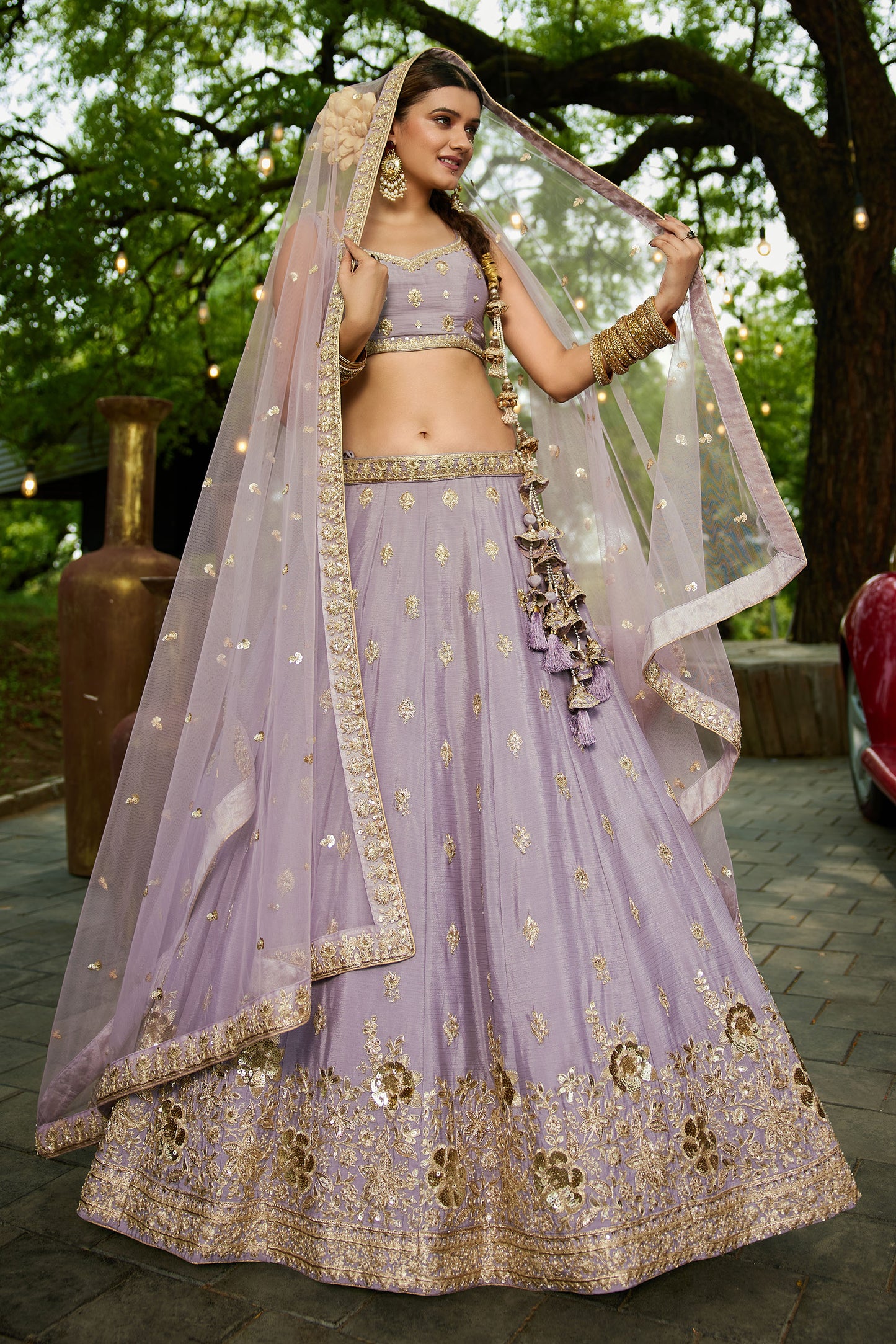 Mauve colour Chinnon Sequins embroidery Lehenga choli & Dupatta