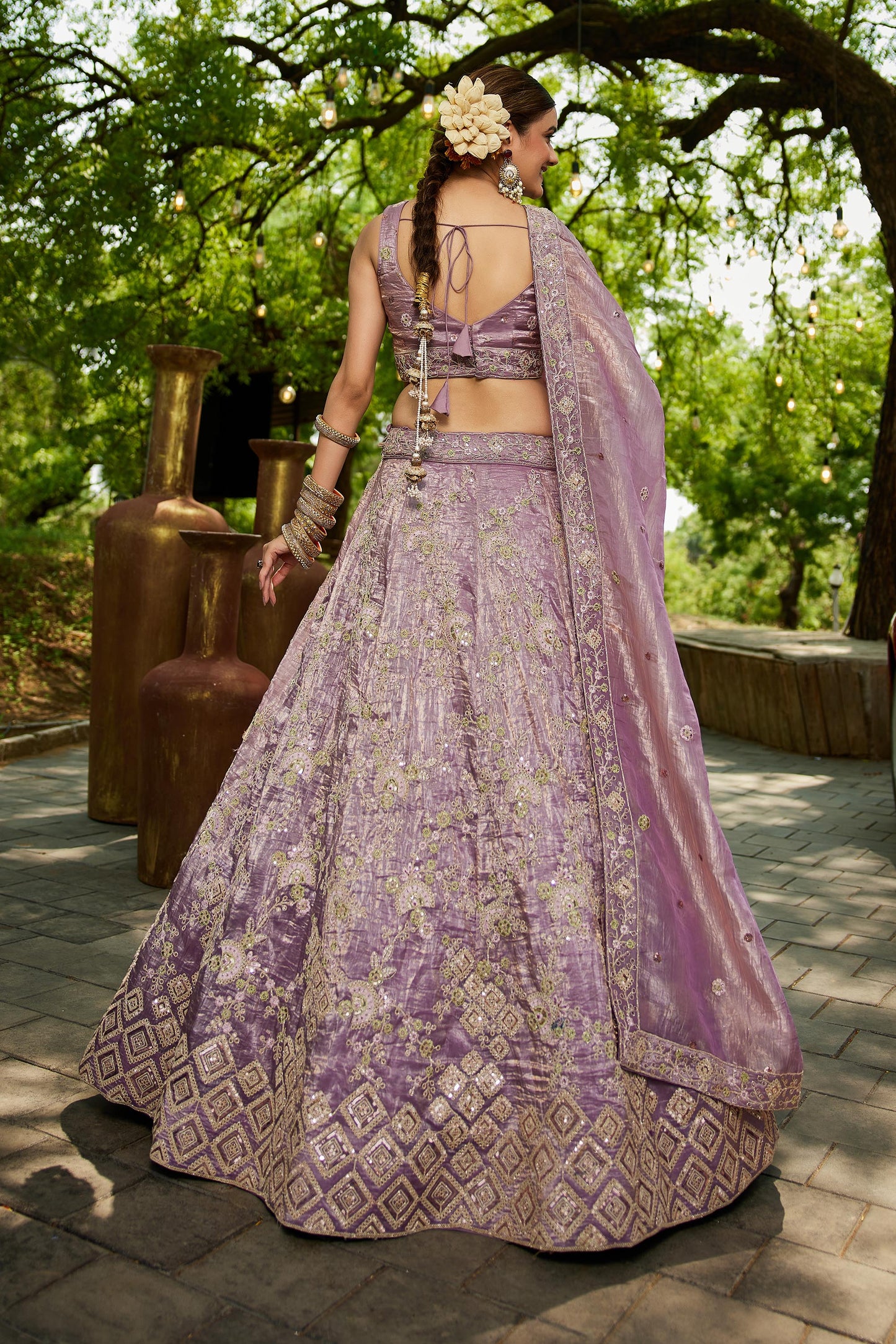 Lavender colour Tissue Sequinse embroidery Lehenga choli & Dupatta