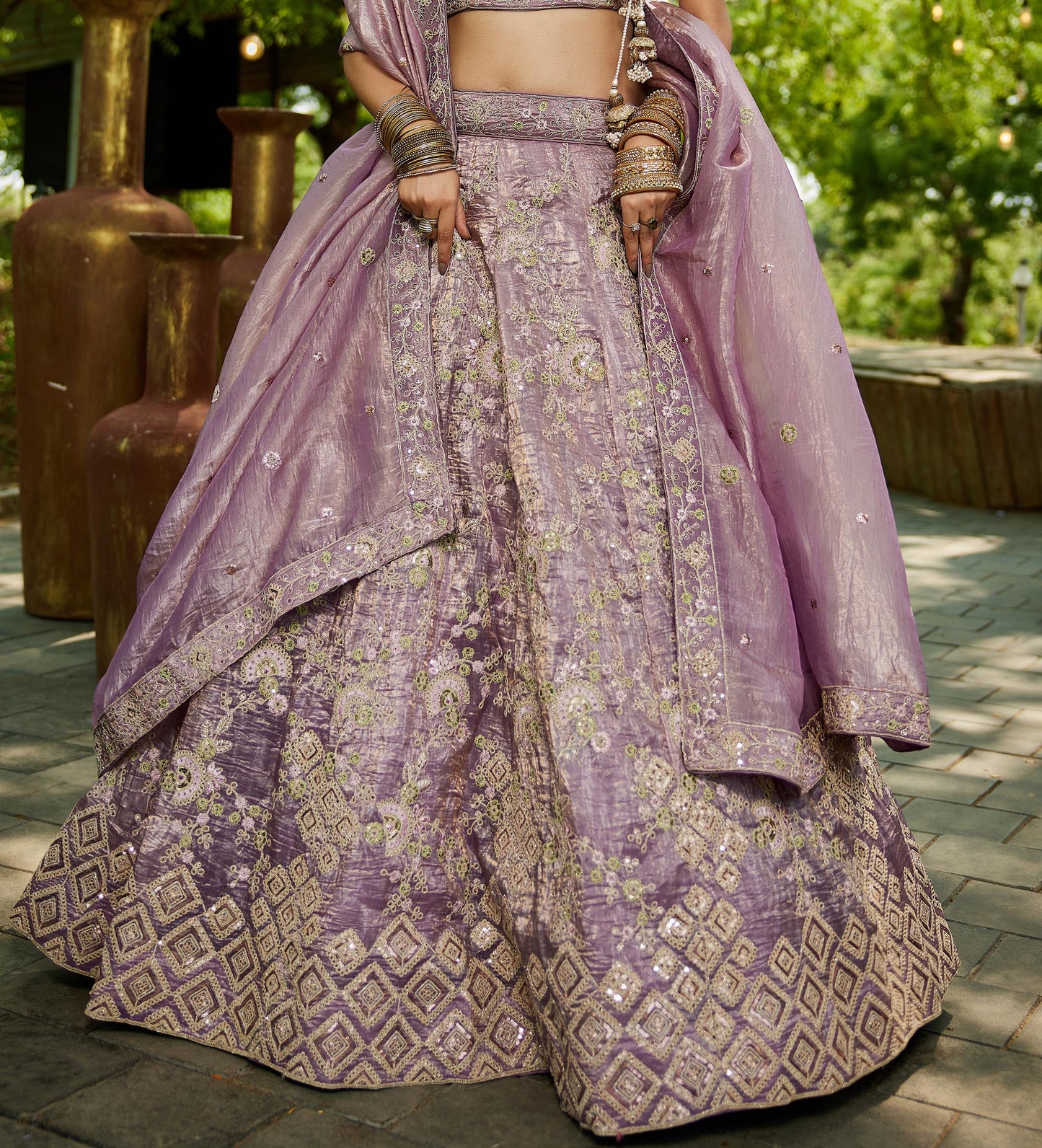 Lavender colour Tissue Sequinse embroidery Lehenga choli & Dupatta