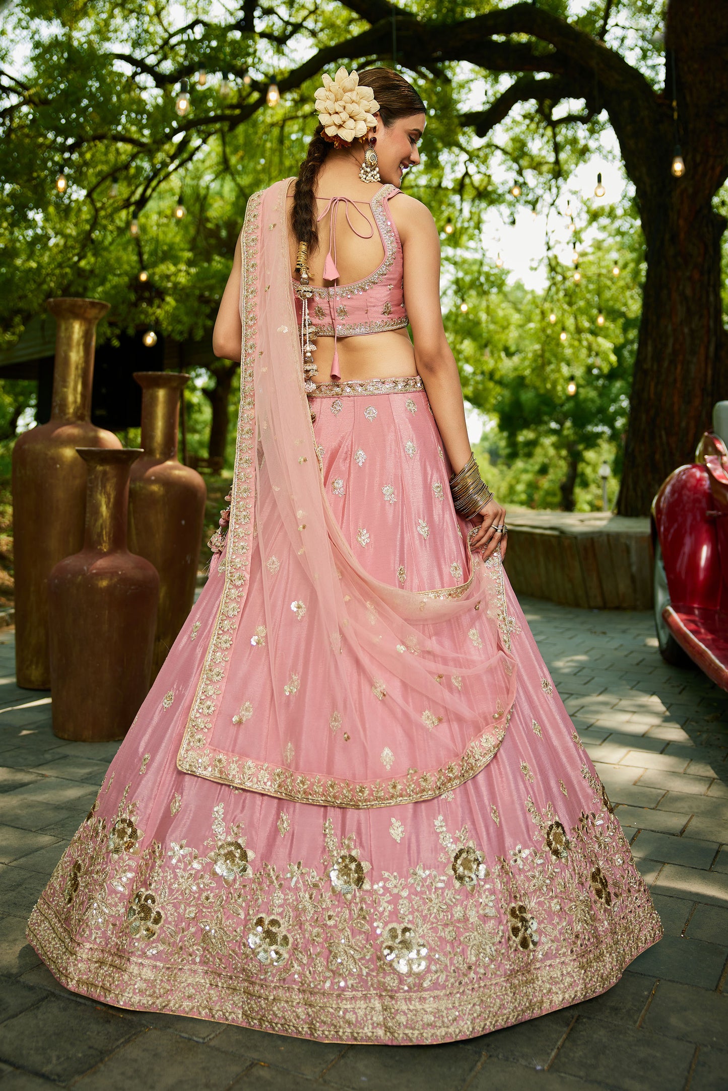 Pink colour Chinnon Sequins embroidery Lehenga choli & Dupatta