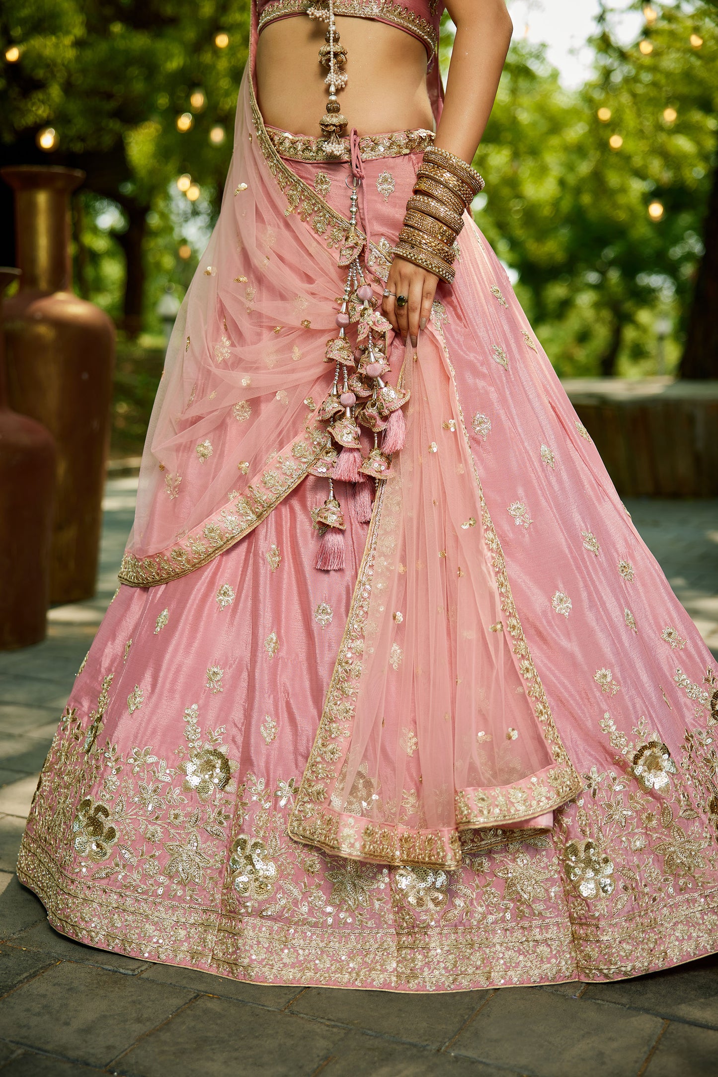 Pink colour Chinnon Sequins embroidery Lehenga choli & Dupatta