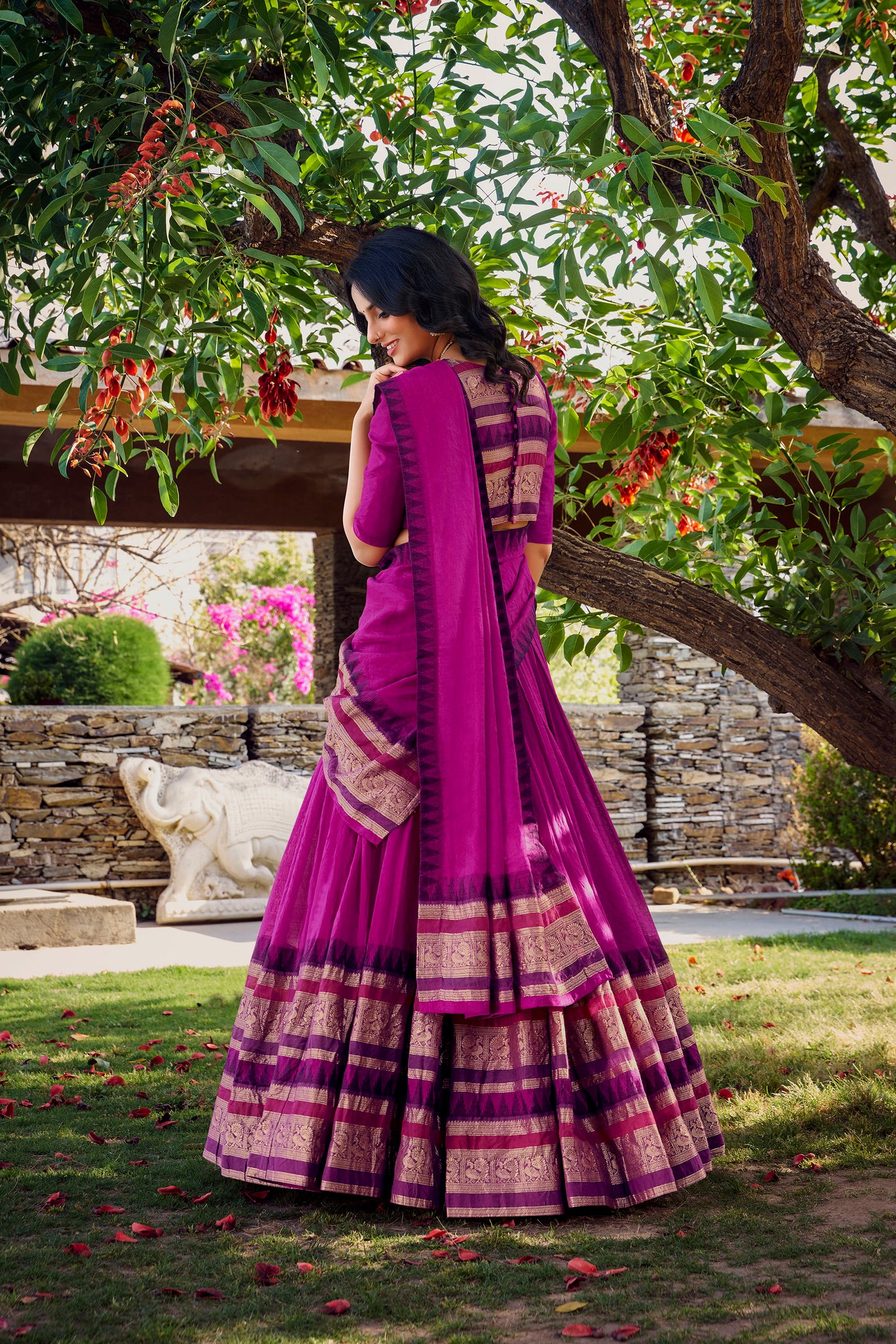 Pink Chanderi Zari Weaving Border Wedding Guest Lehenga