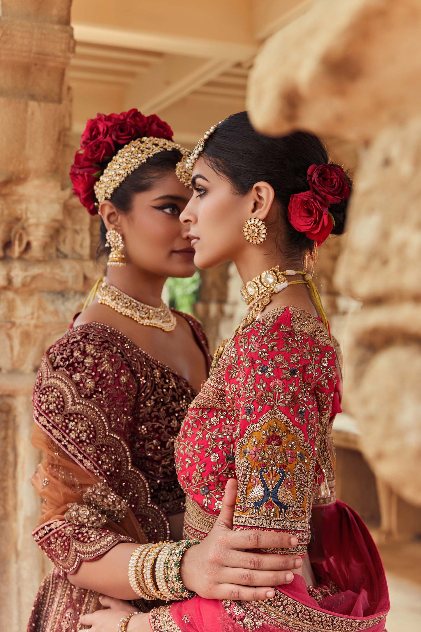 Shiva Machine Embroidered Silk Red Bridal Lehenga