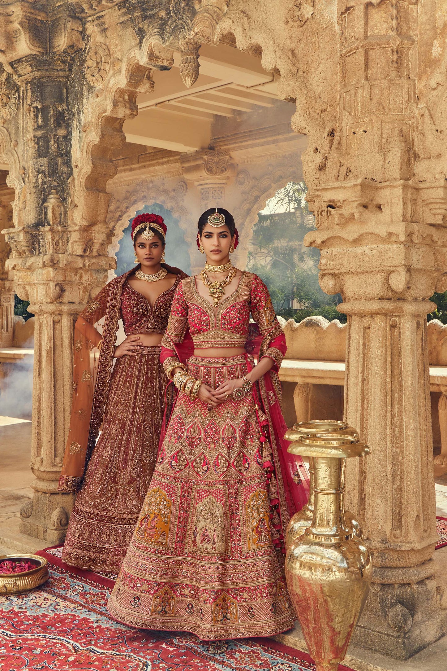 Shiva Machine Embroidered Silk Red Bridal Lehenga