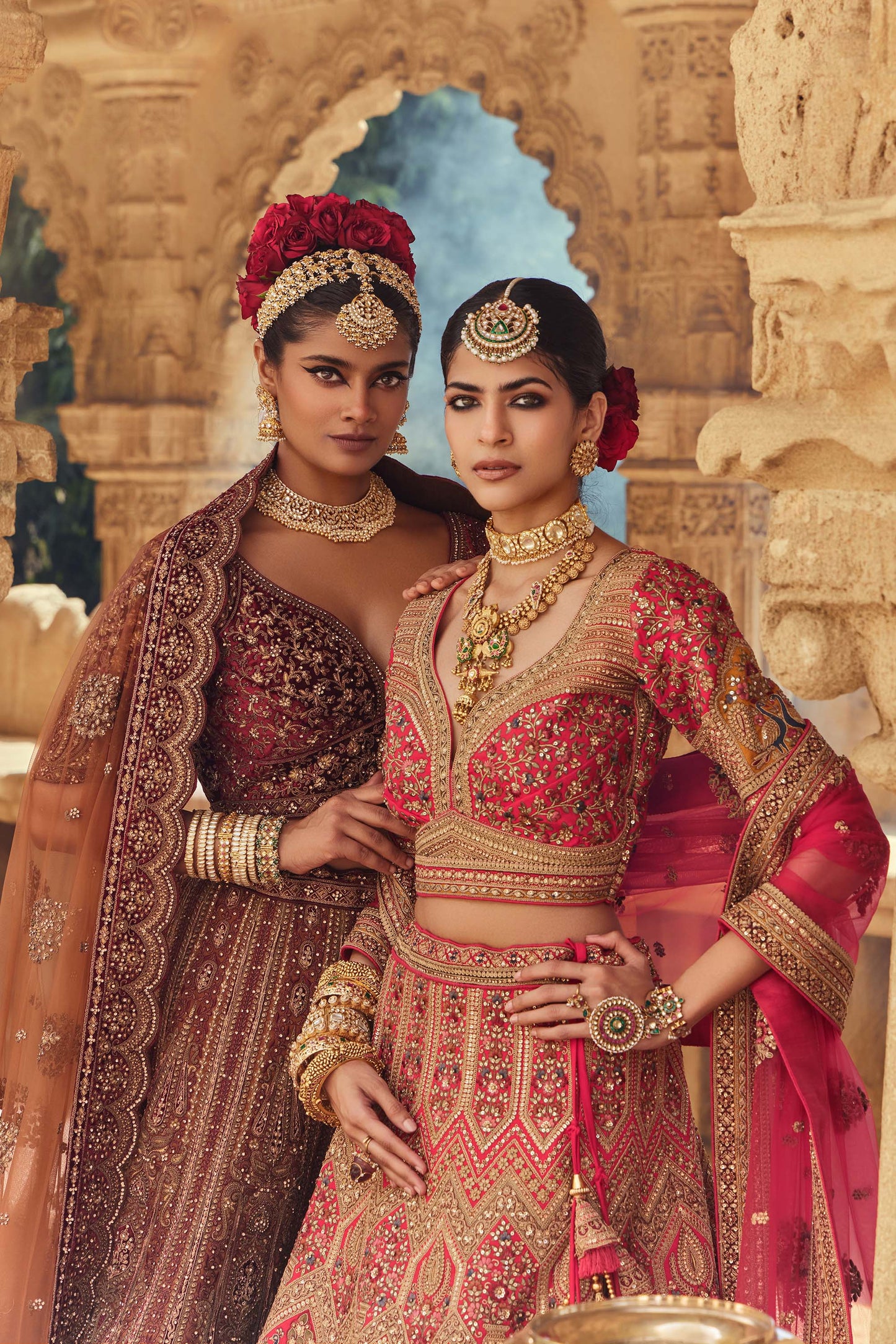 Shiva Machine Embroidered Silk Red Bridal Lehenga