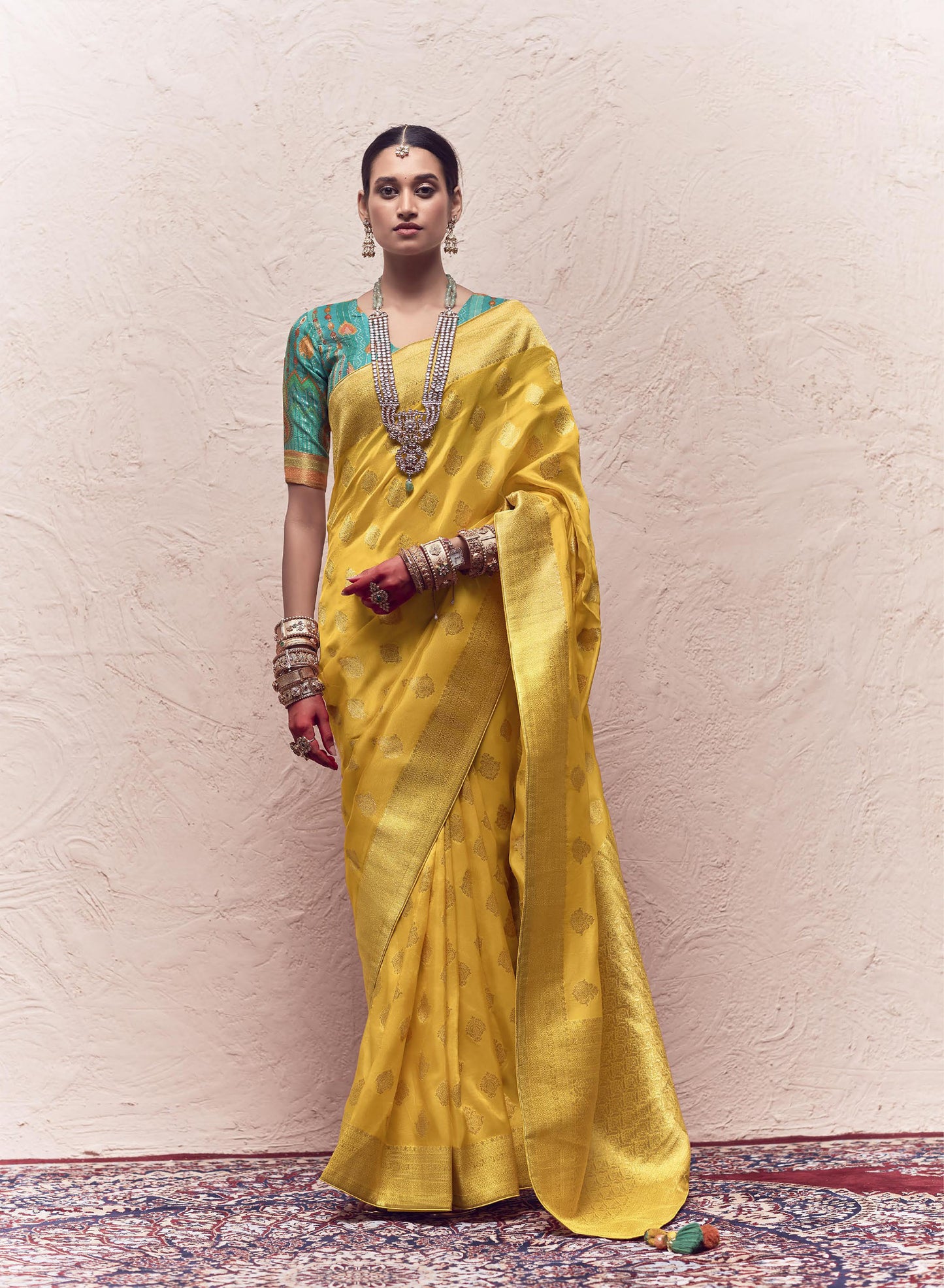 Yellow Printed Kasturi Saree