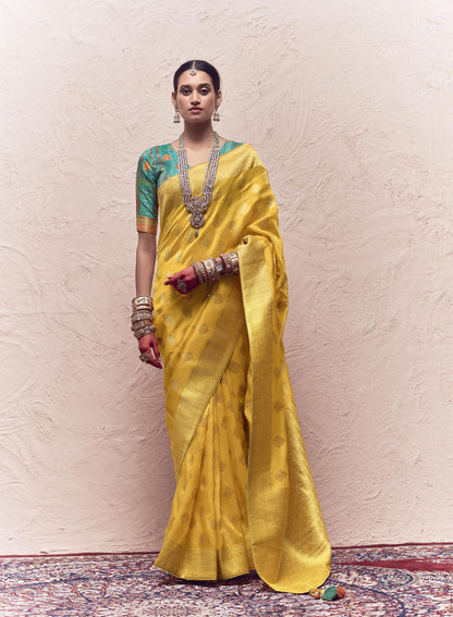 Yellow Printed Kasturi Saree
