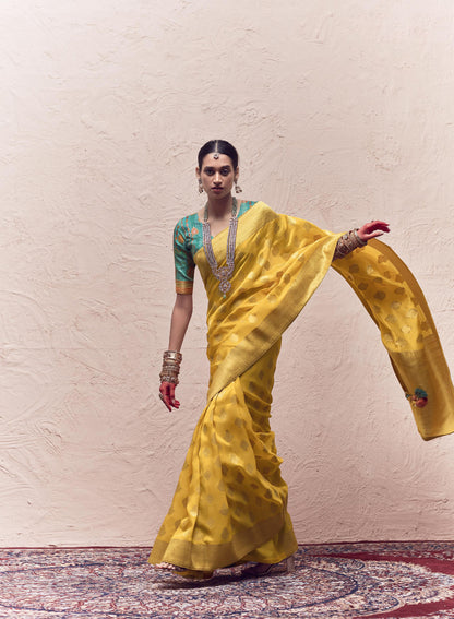 Yellow Printed Kasturi Saree