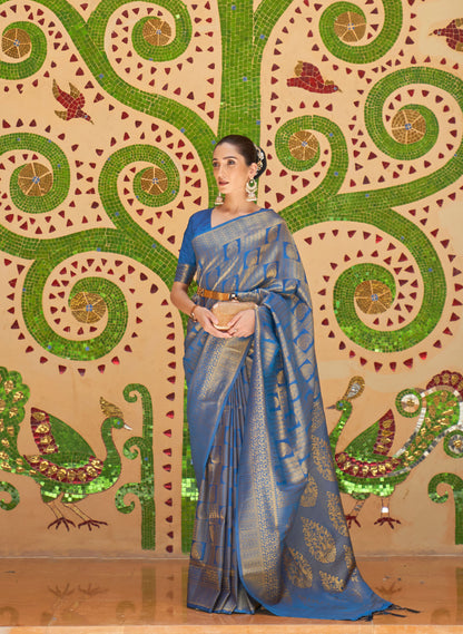 Blue Kinkhab Silk Handloom Saree