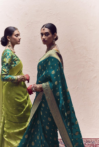 Emerald Green Printed Kasturi Saree