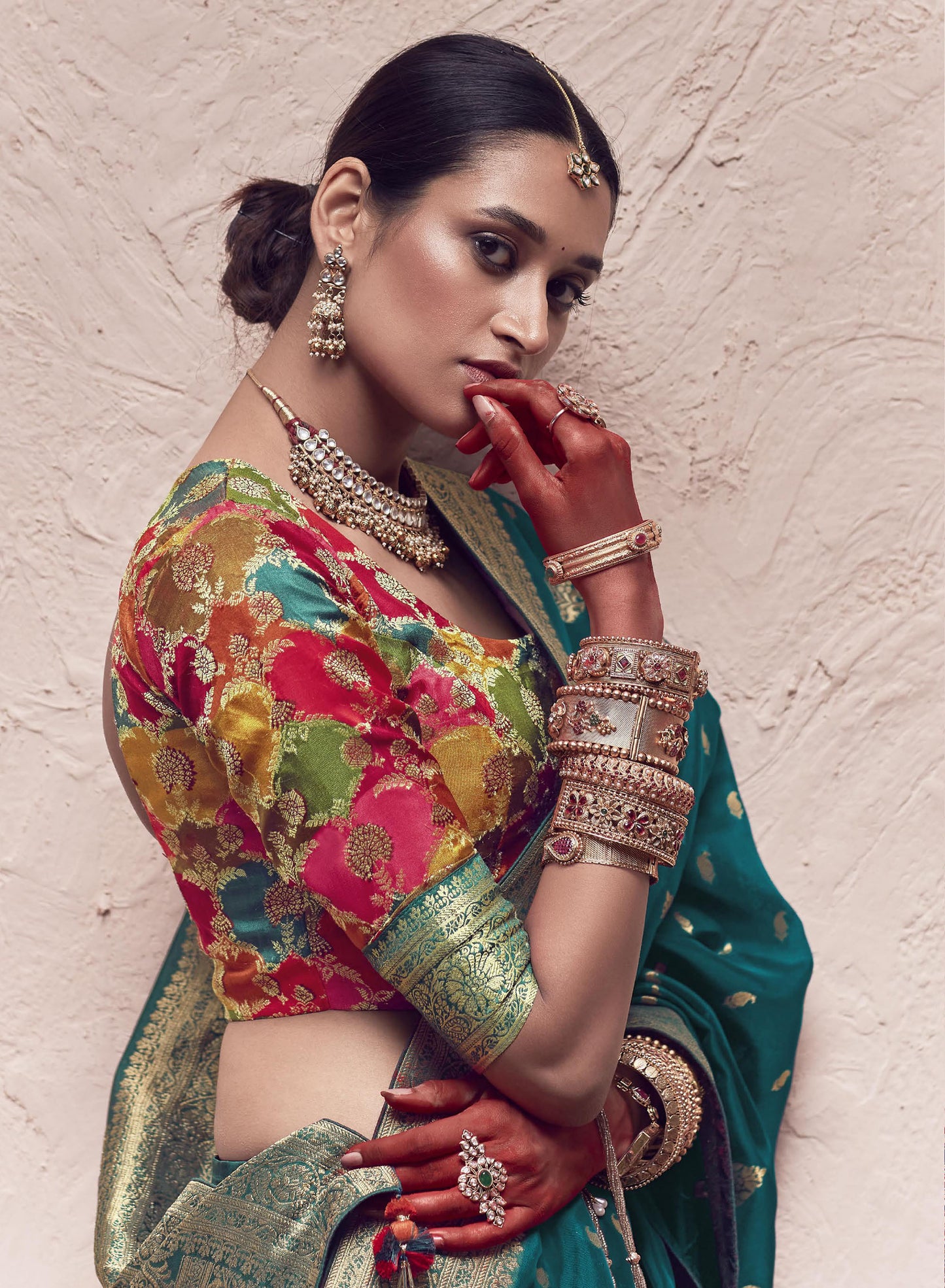 Emerald Green Printed Kasturi Saree