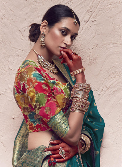 Emerald Green Printed Kasturi Saree