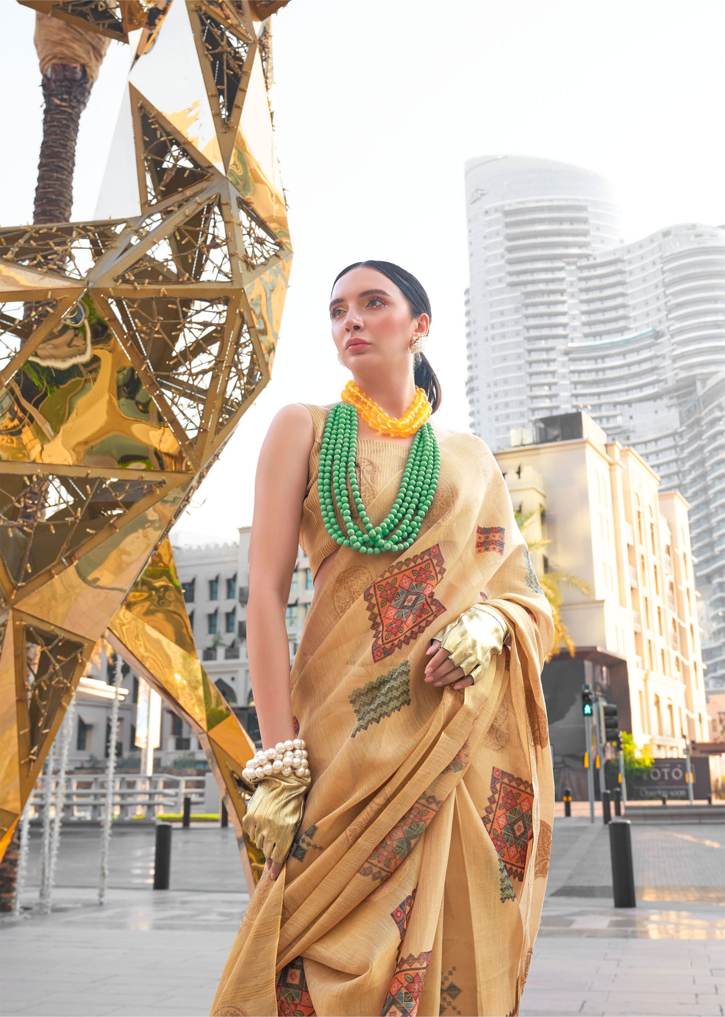 Pale Orange Kroma Zari Tissue handwoven Printed Silk Saree