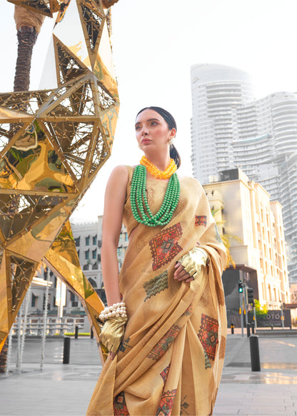 Pale Orange Kroma Zari Tissue handwoven Printed Silk Saree