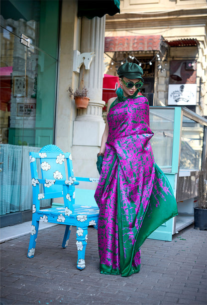 Fuchsia Kazule Contemporary Satin Crepe Saree