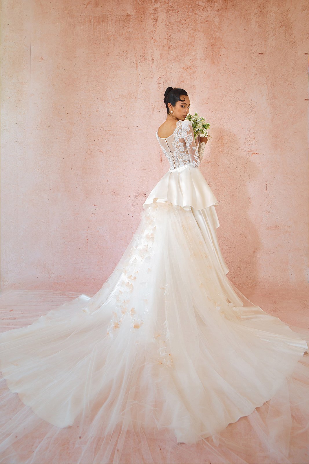 White Christian Wedding Skirt with Lace Embroidery Border-HC24087