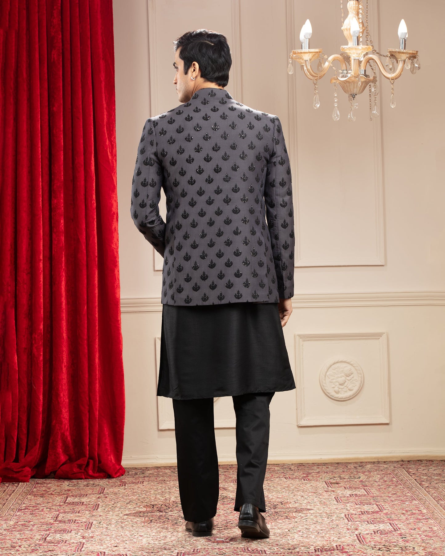 Onyx black and iron grey Open Jodhpuri with sequin work