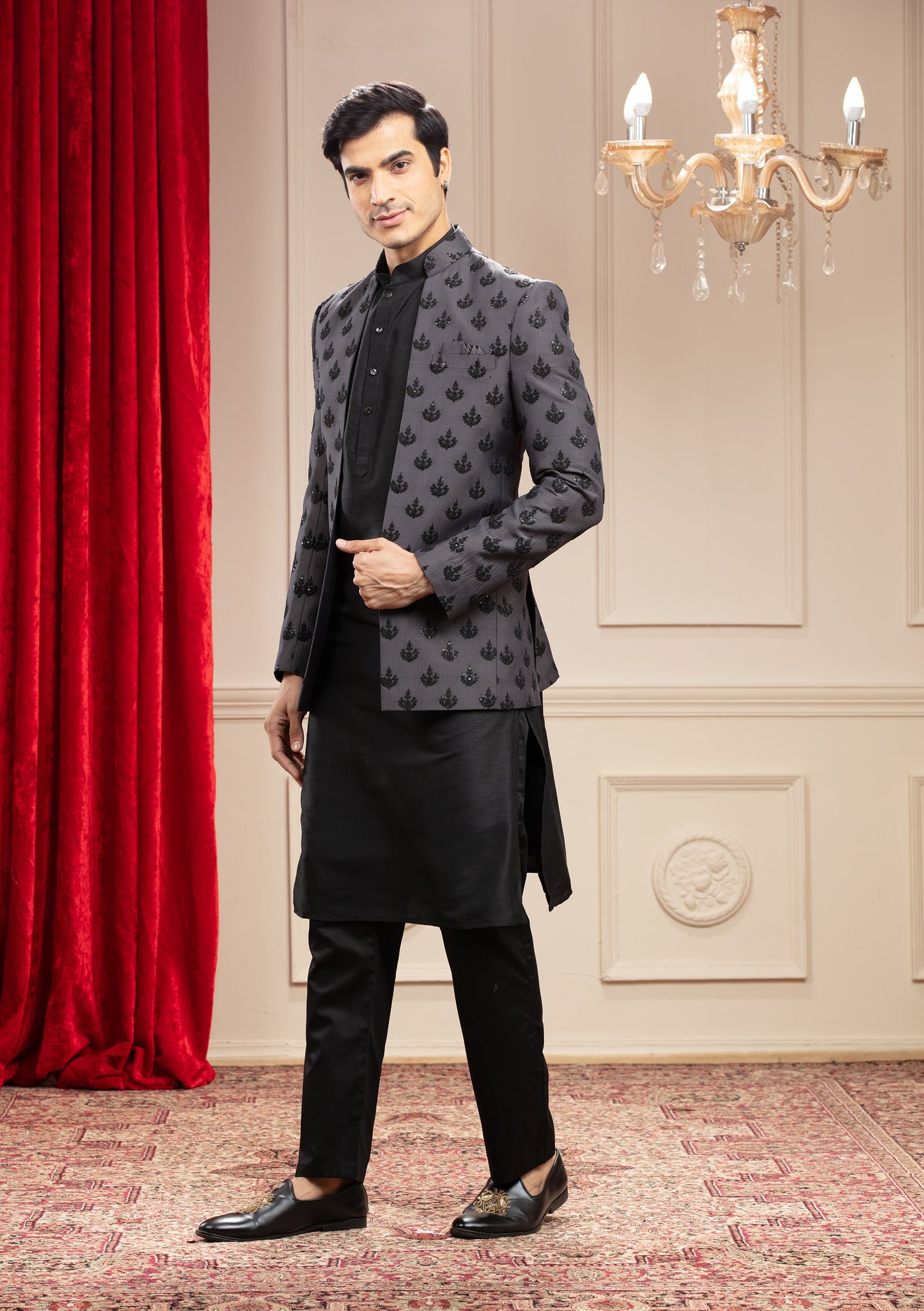 Onyx black and iron grey Open Jodhpuri with sequin work