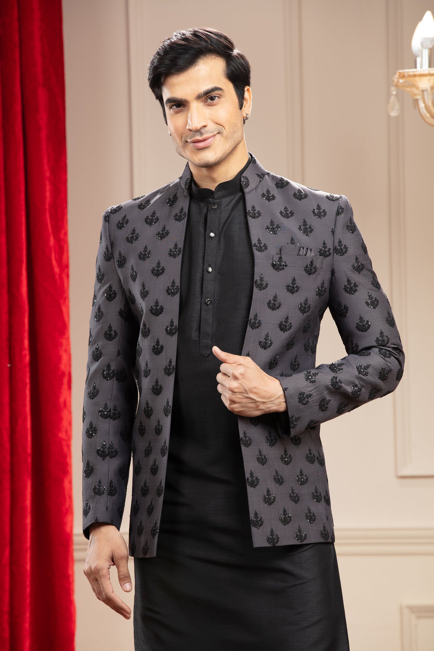 Onyx black and iron grey Open Jodhpuri with sequin work