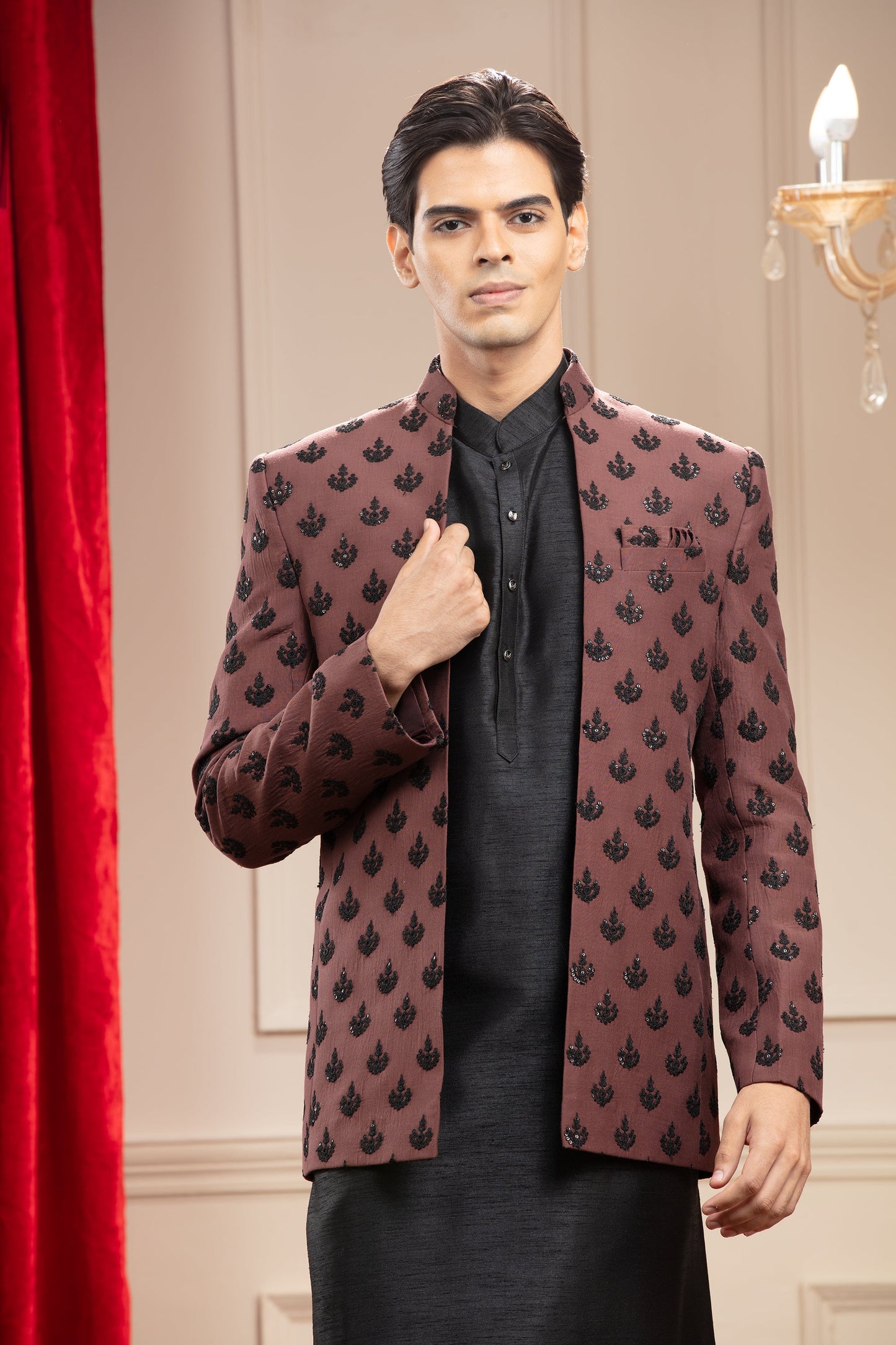 Brick Red Open Jodhpuri with sequin work