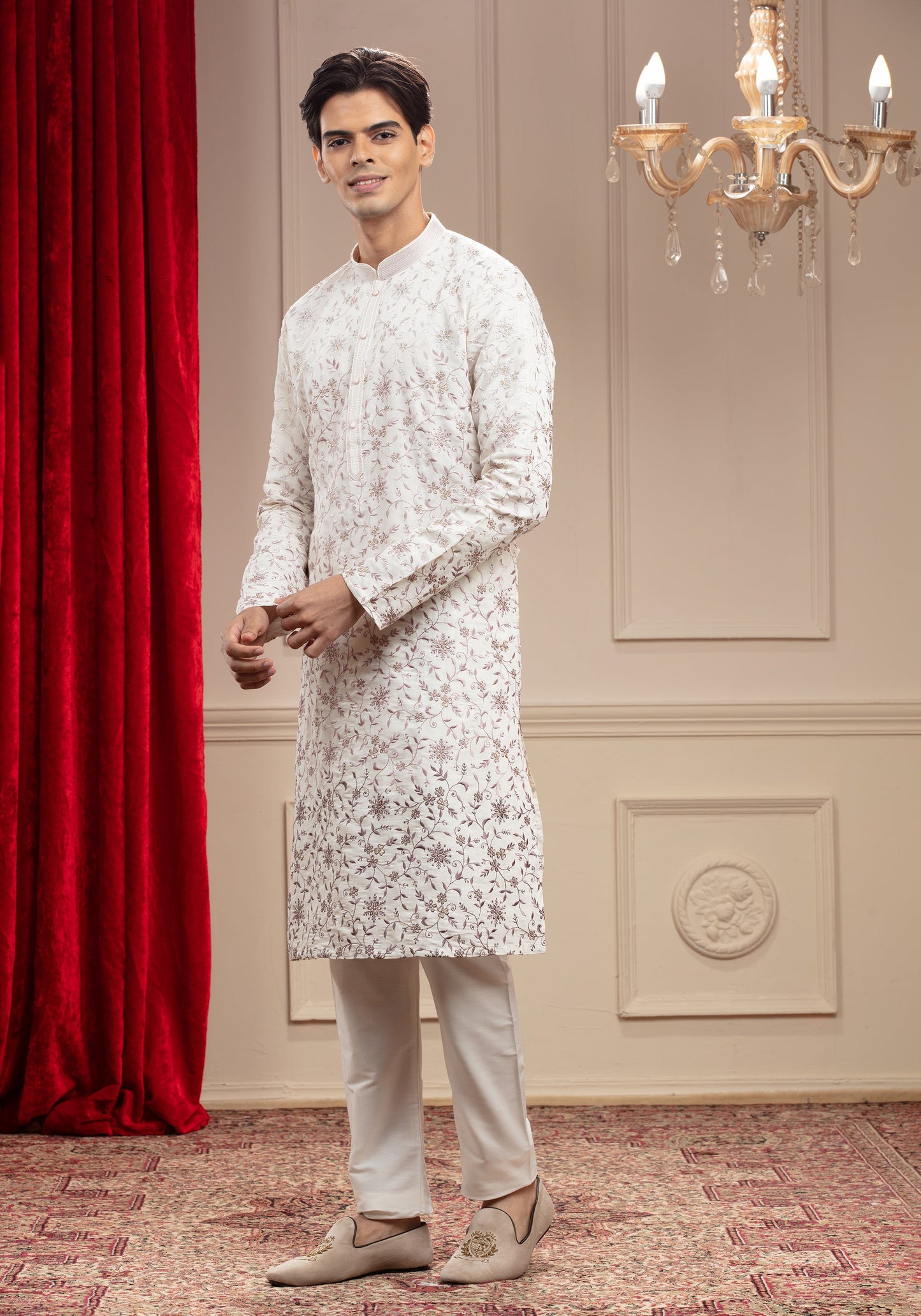Silverish White kurta pajama with sequin work