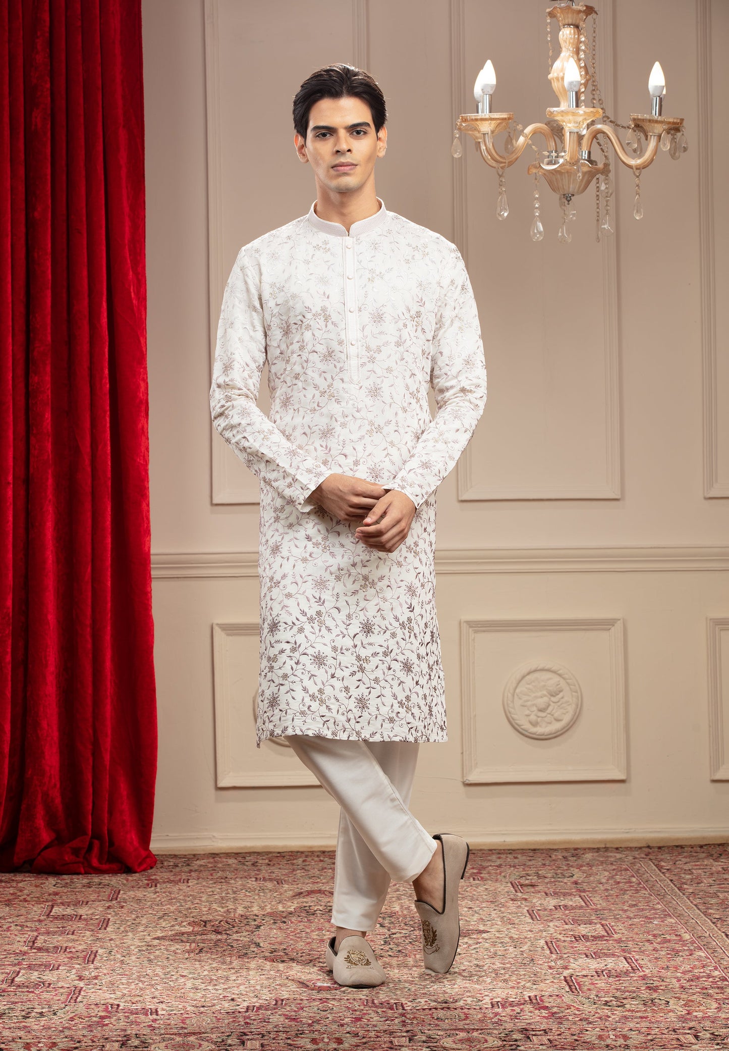 Silverish White kurta pajama with sequin work