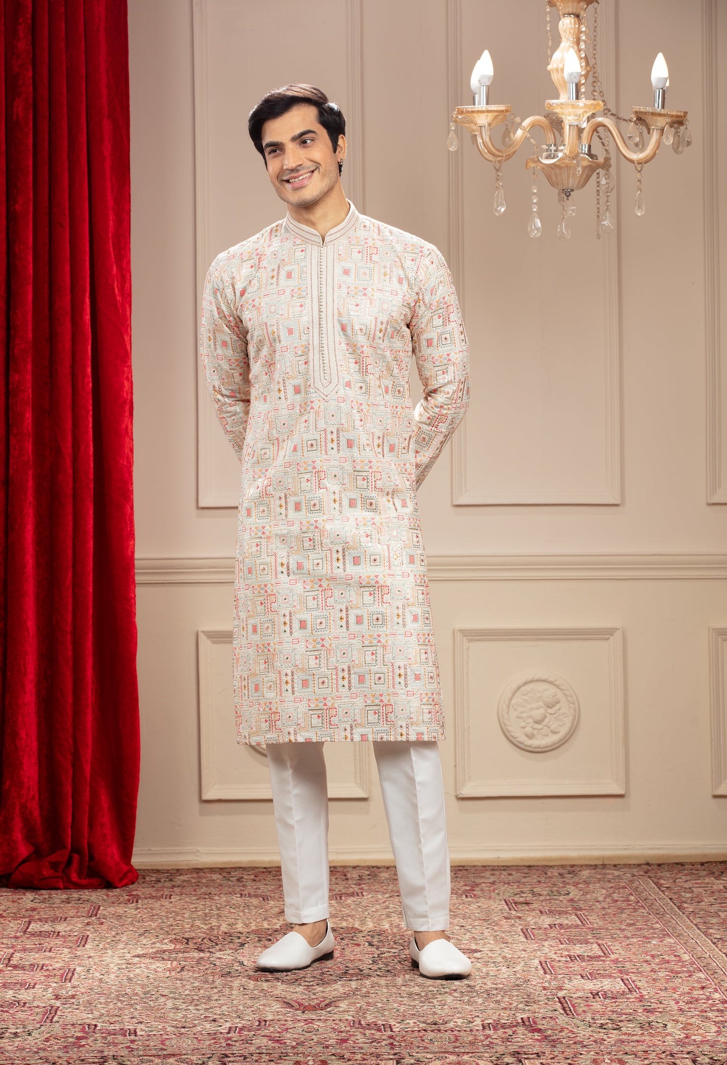 Multicolour Printed Banarasi Kurta Pajama Set