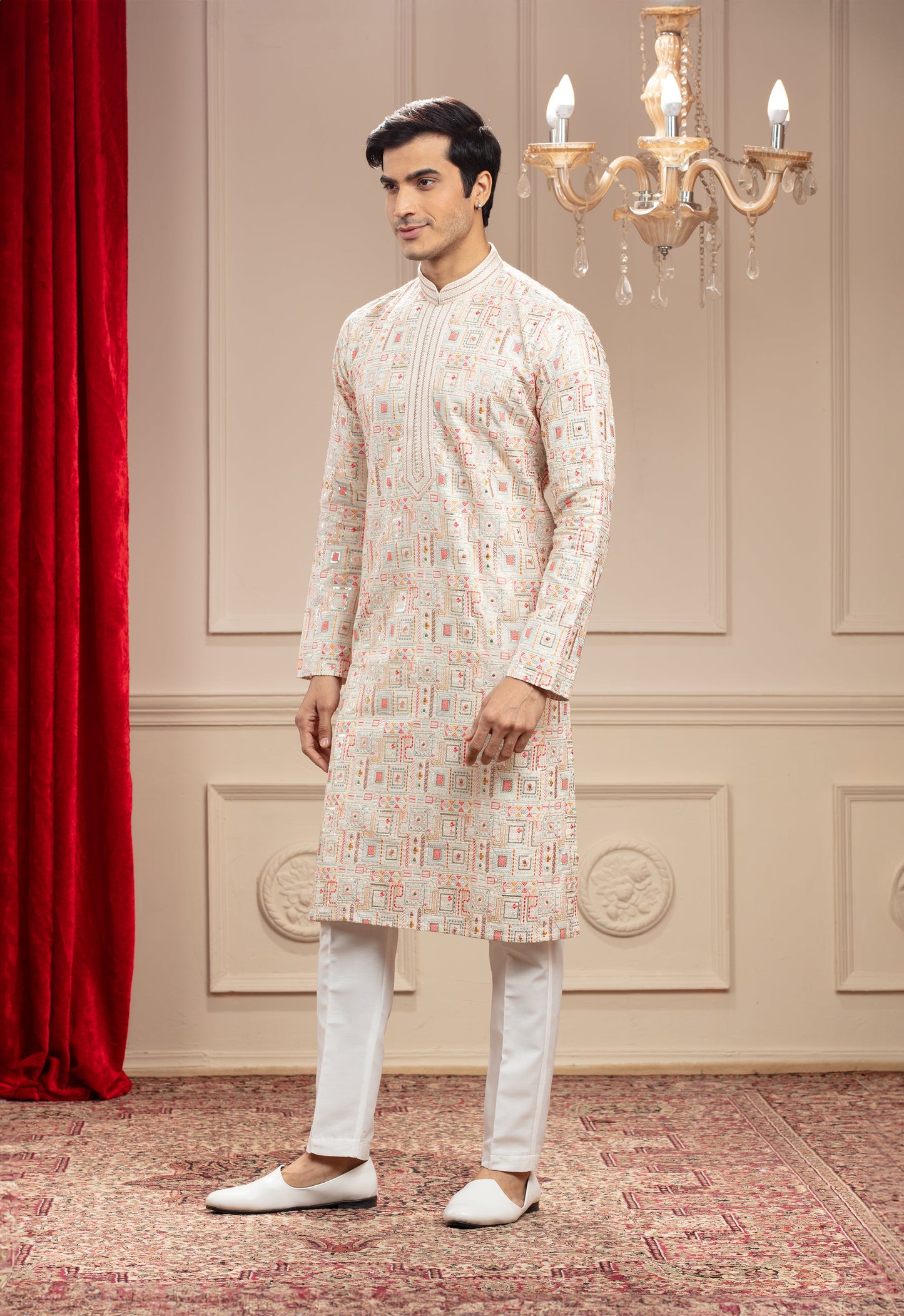 Multicolour Printed Banarasi Kurta Pajama Set