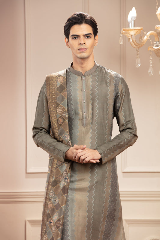 Mehendi Green Printed Banarasi kurta pajama Set with Matching Dupatta