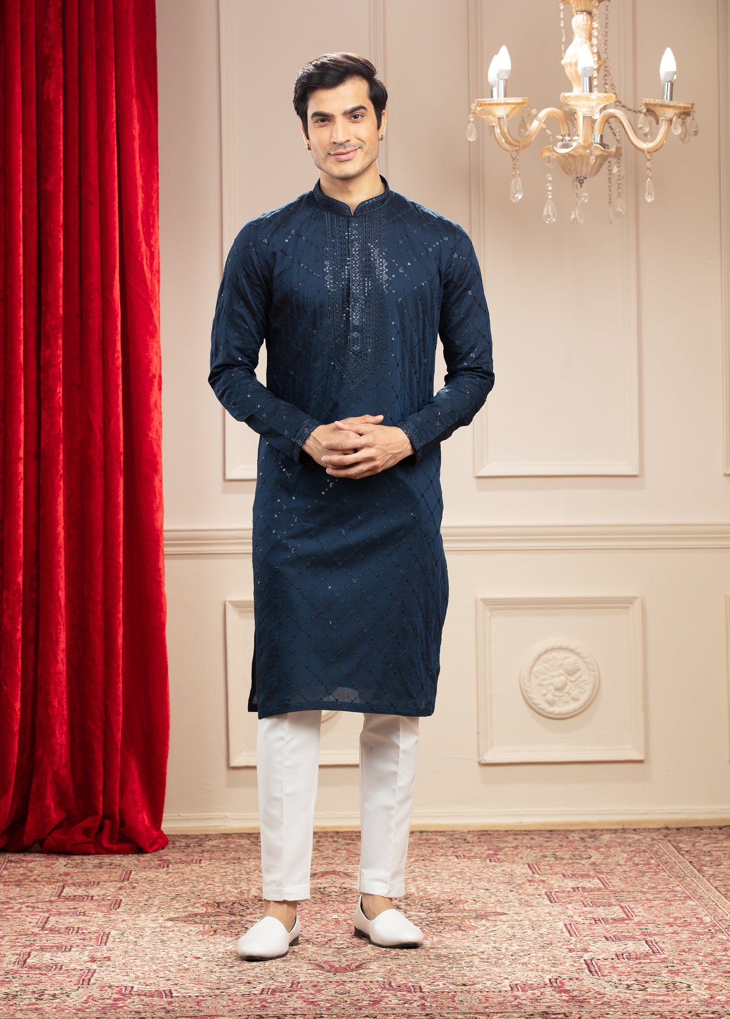 Indigo Blue kurta pajama Set with sequin and thread work