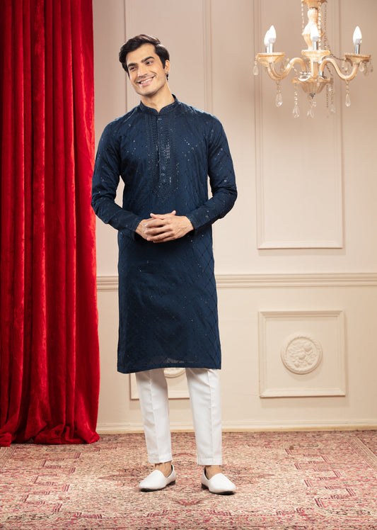 Indigo Blue kurta pajama Set with sequin and thread work