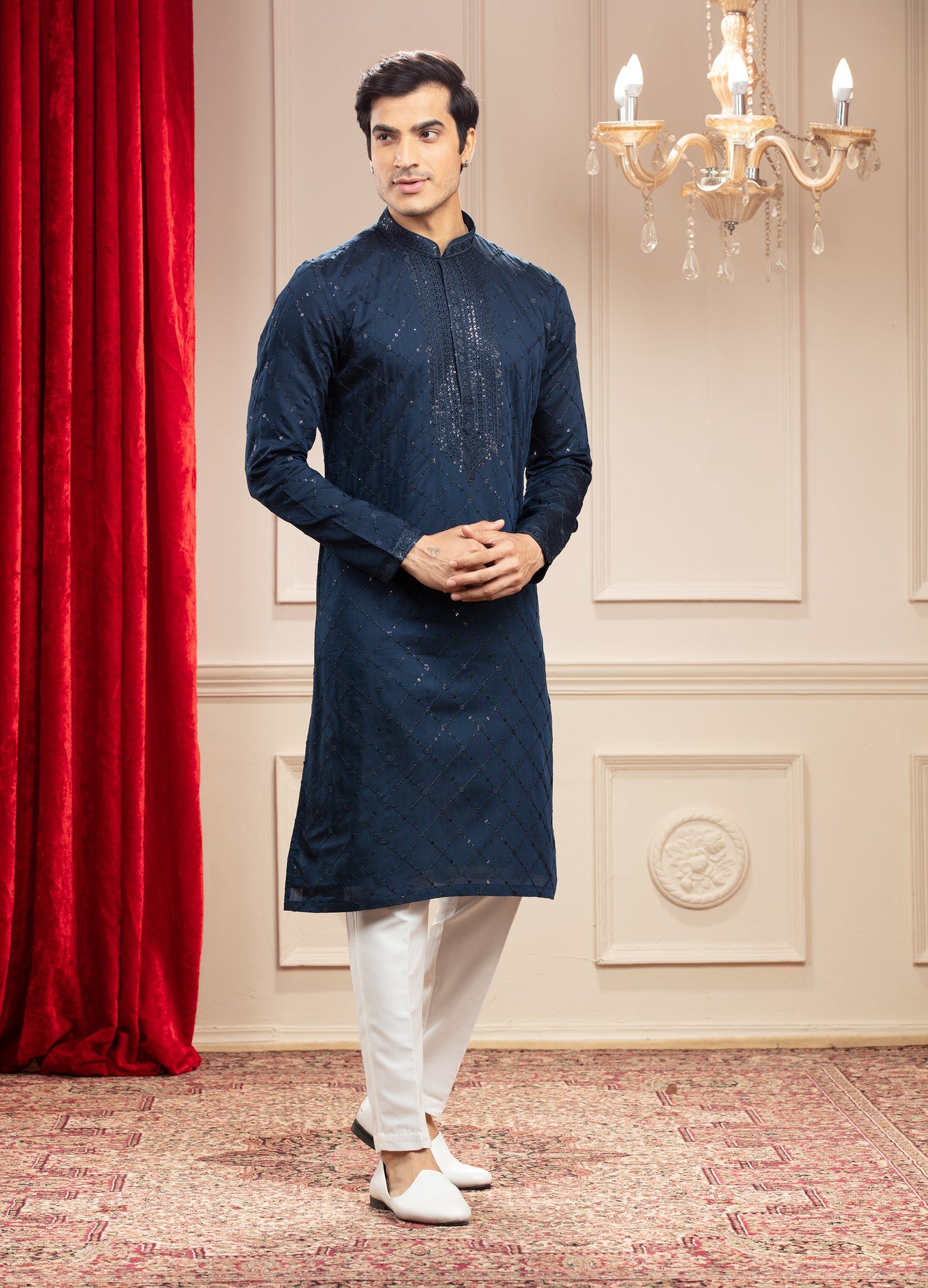 Indigo Blue kurta pajama Set with sequin and thread work