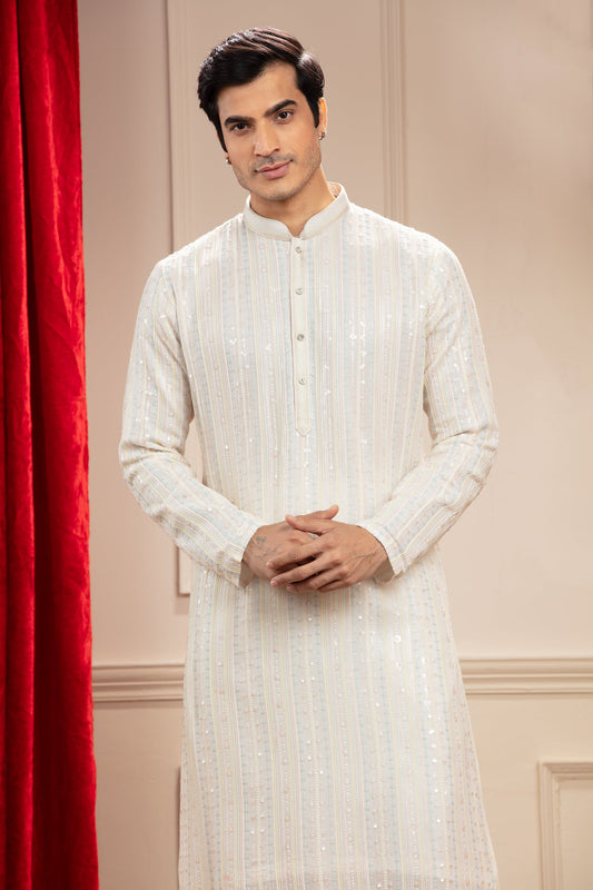 Cream White kurta pajama Set with all over sequin work
