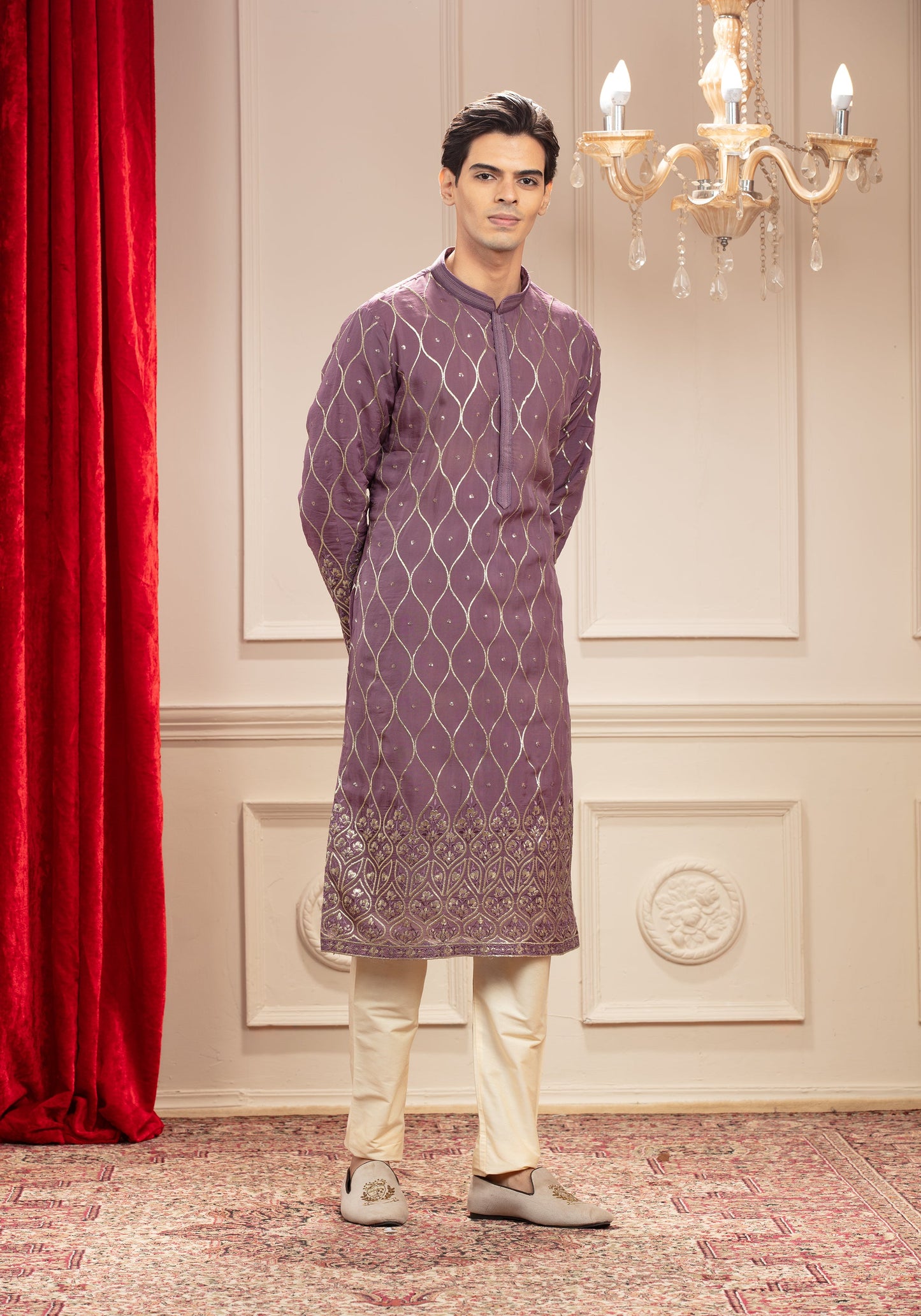Light Purple kurta pajama set with sequin work