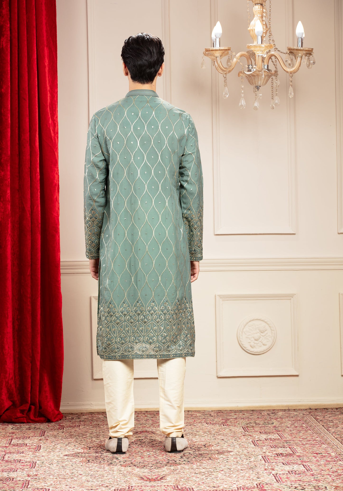 Rivulet Green kurta pajama with sequins work