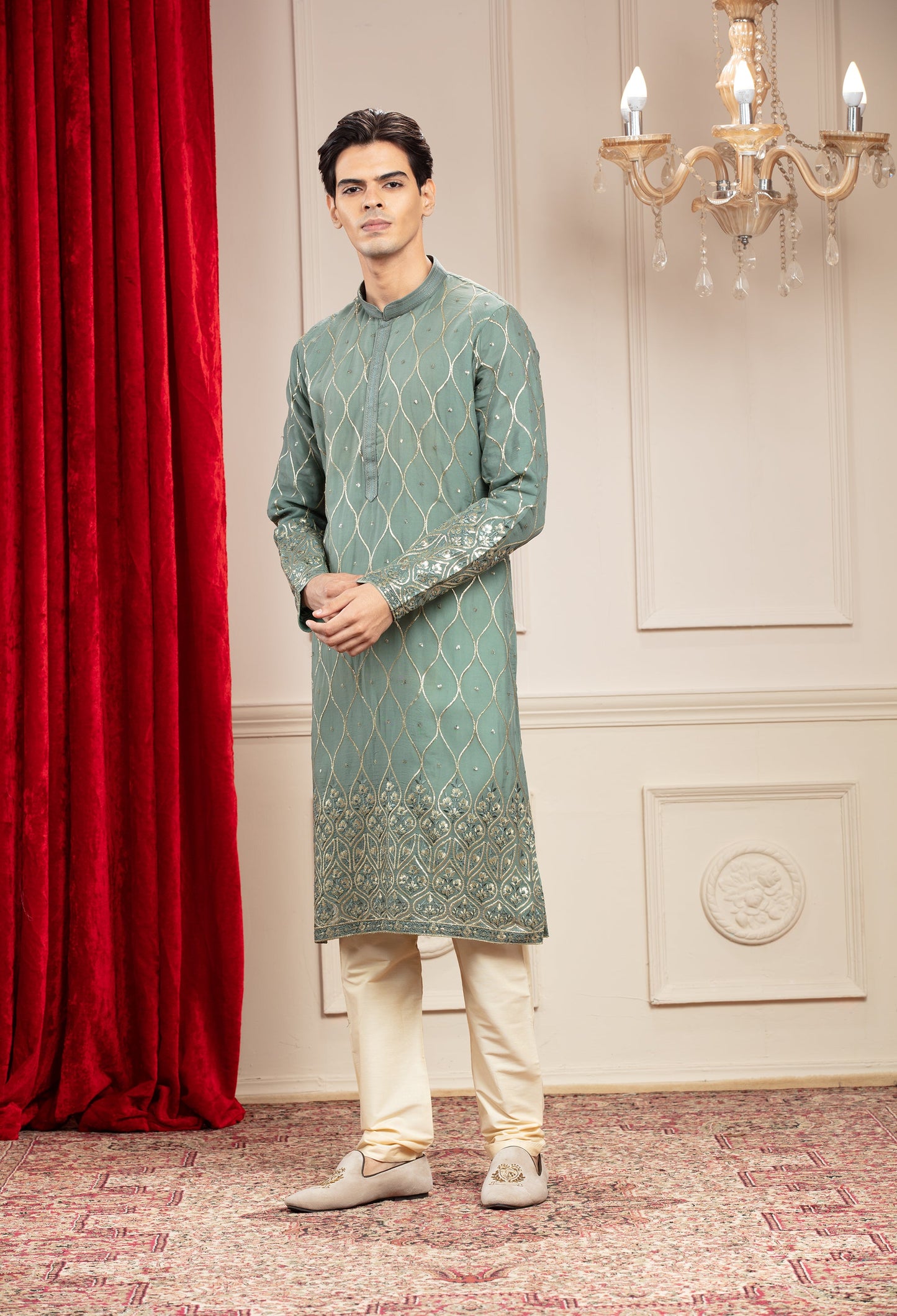 Rivulet Green kurta pajama with sequins work