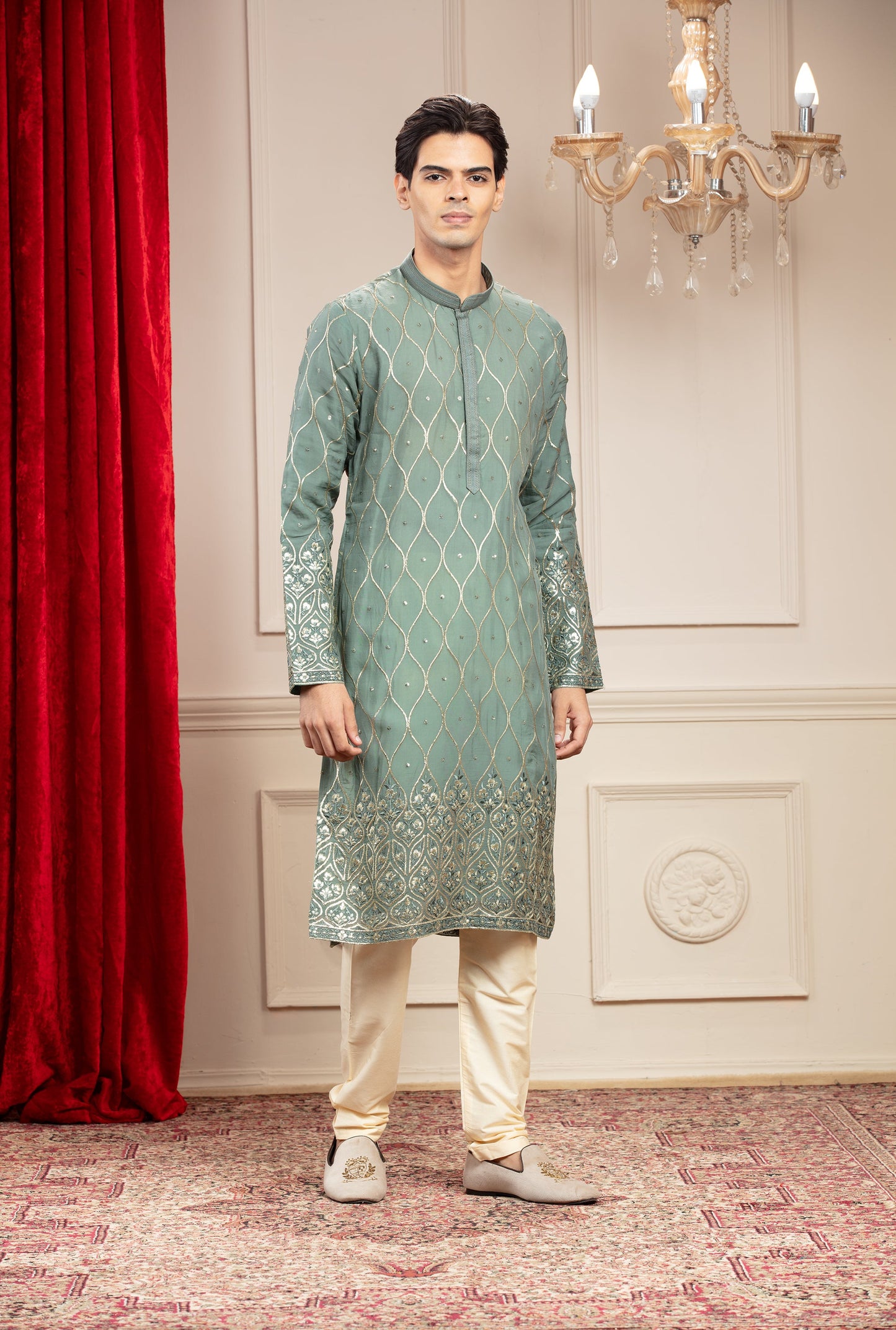 Rivulet Green kurta pajama with sequins work