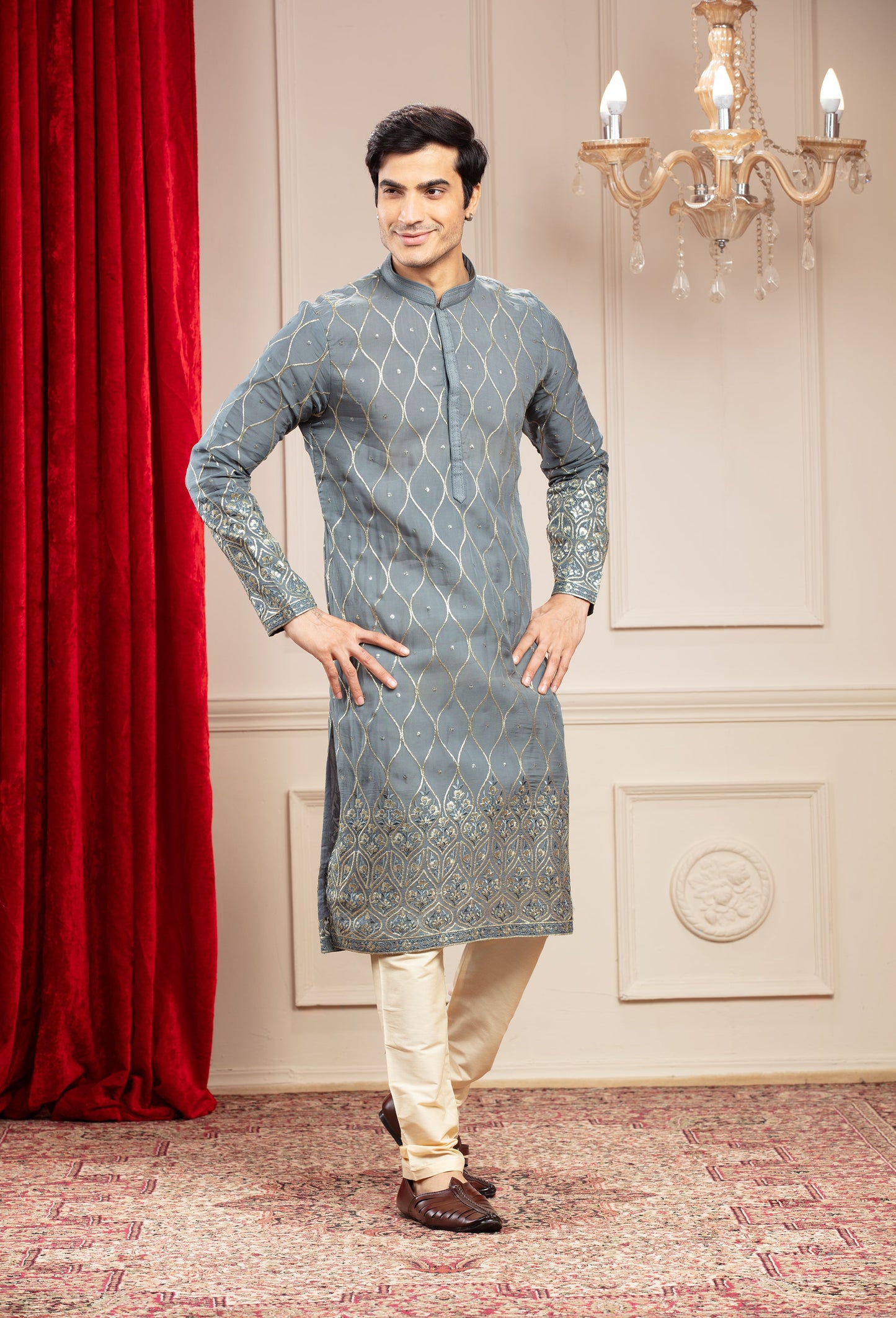 Cobalt Blue kurta pajama with sequins work