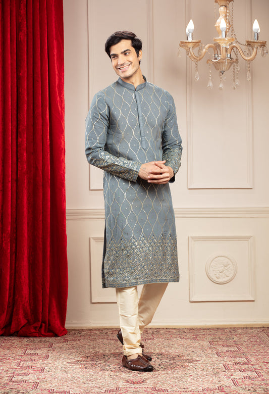 Cobalt Blue kurta pajama with sequins work