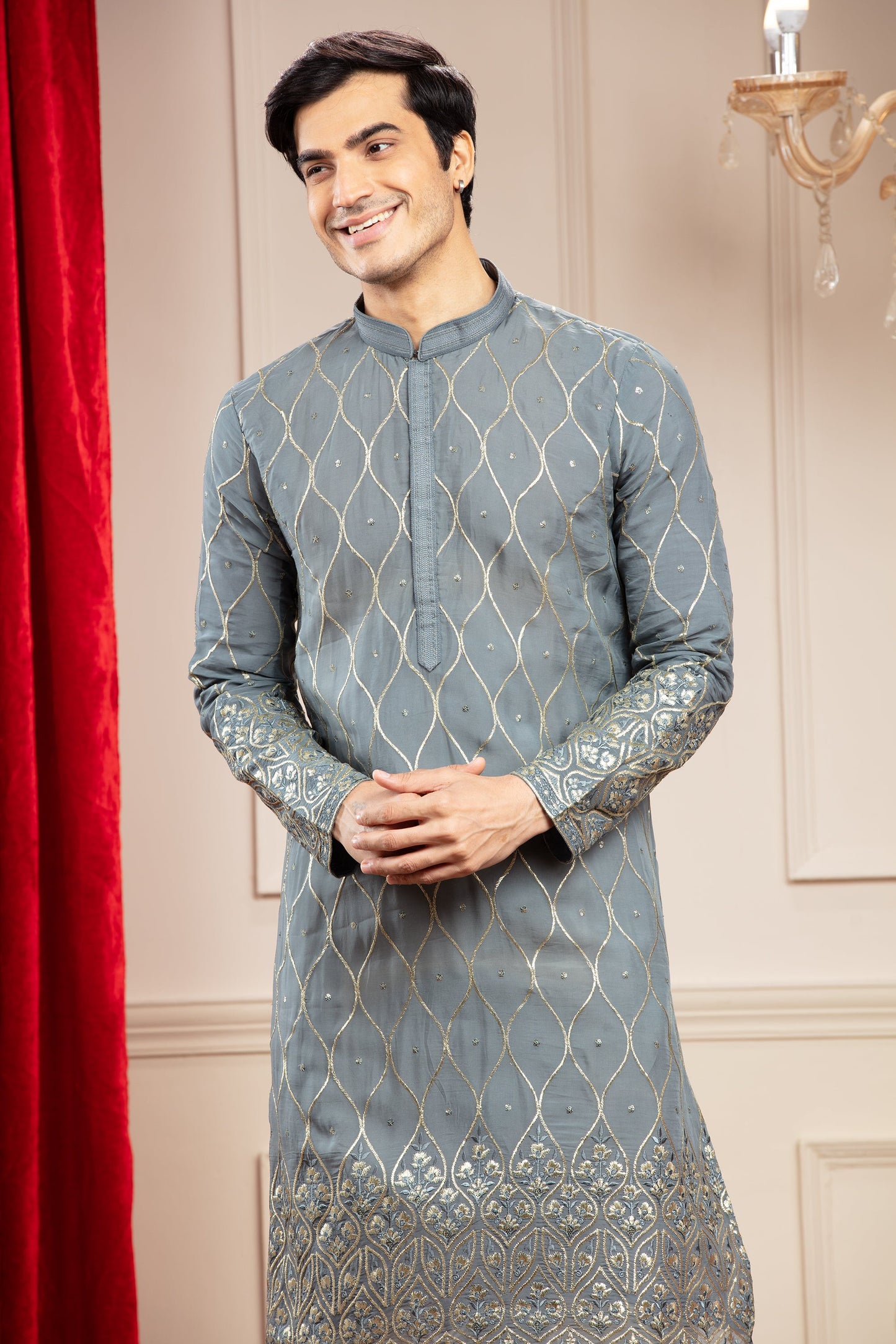 Cobalt Blue kurta pajama with sequins work